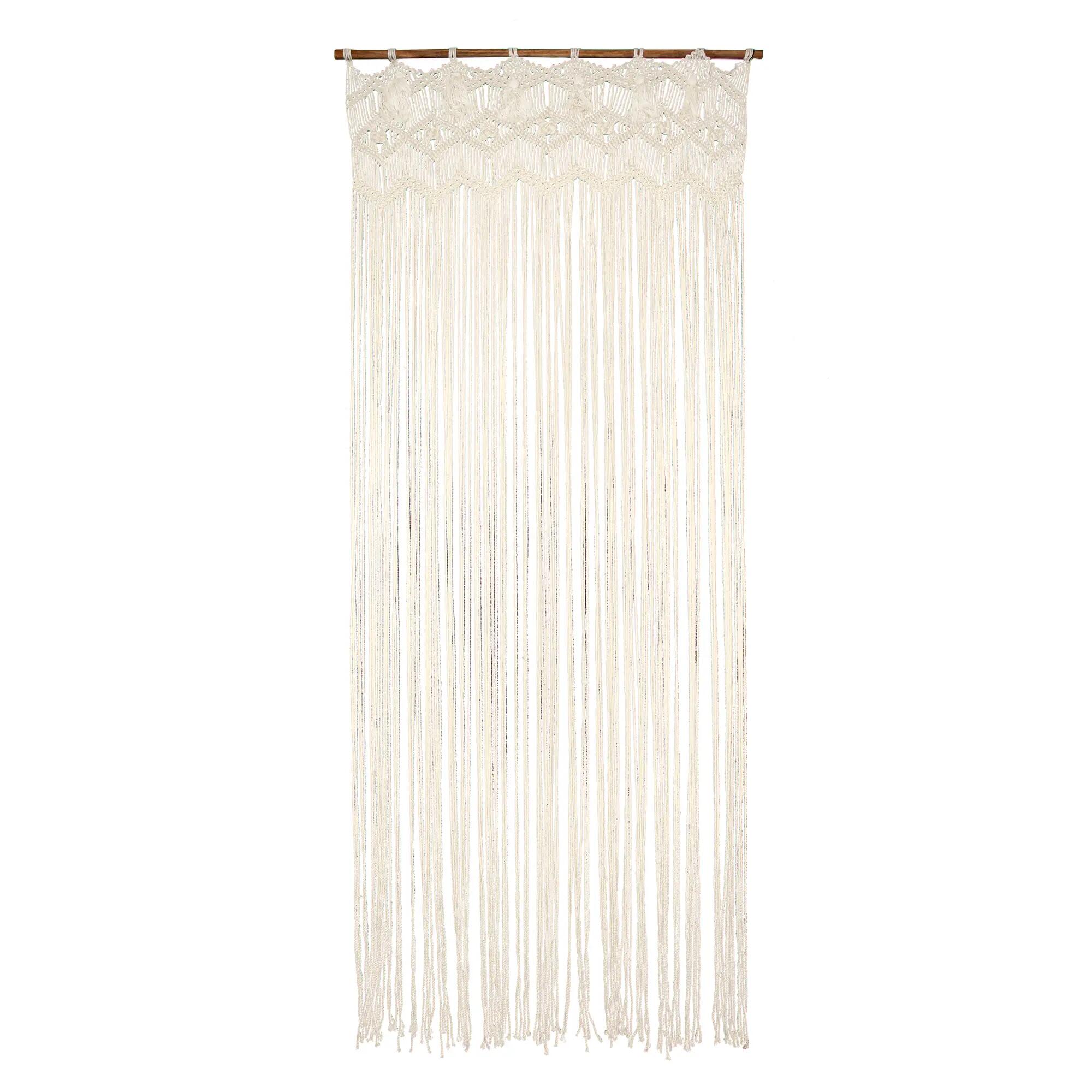 Cortina de puerta con motivo liso macramé mallorca blanco de 200x120 cm