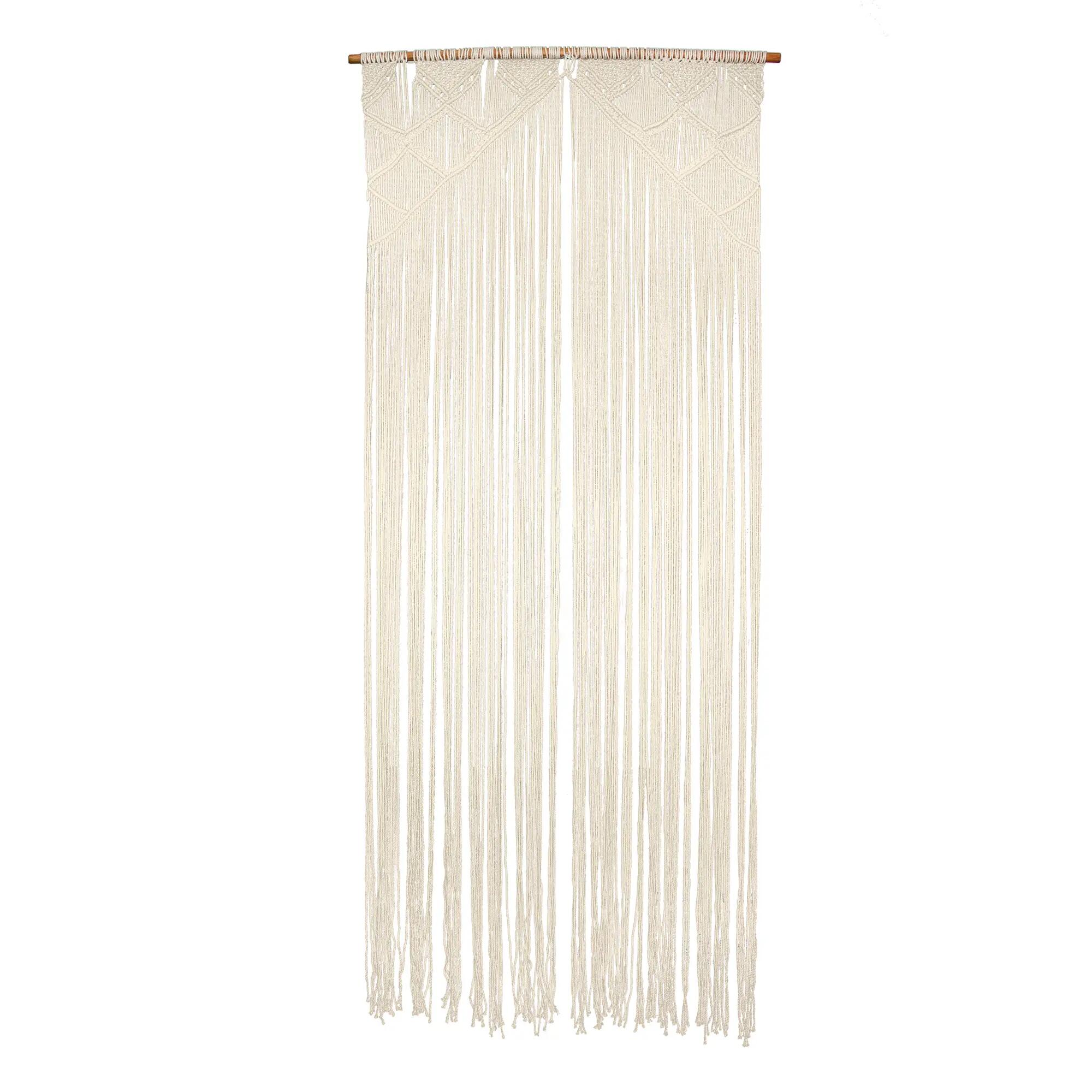 Cortina de puerta con motivo liso macramé lanzarote blanco de 90x200 cm