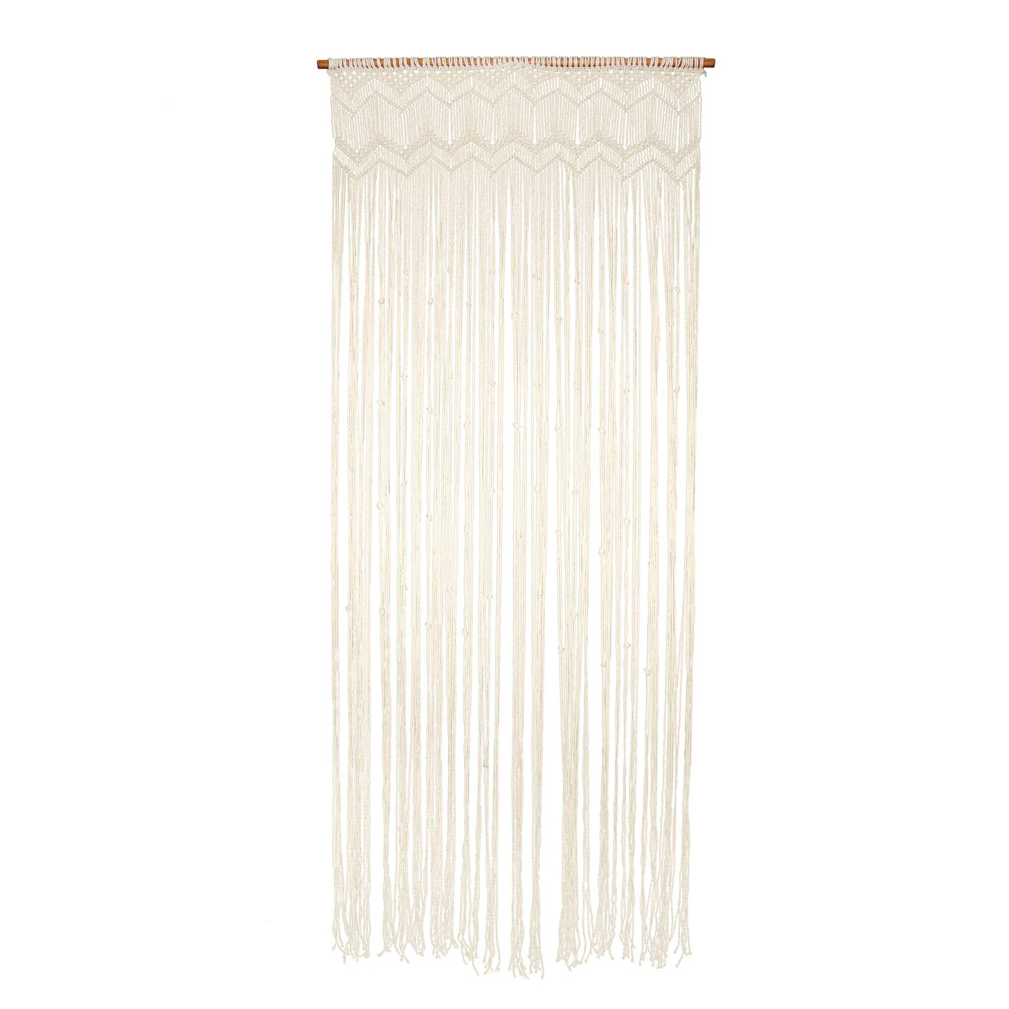 Cortina de puerta con motivo liso macramé ibiza blanco de 200x90 cm
