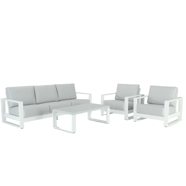 Salotto da giardino Athena NATERIAL bianco con cuscini in poliestere grigio per 5 persone