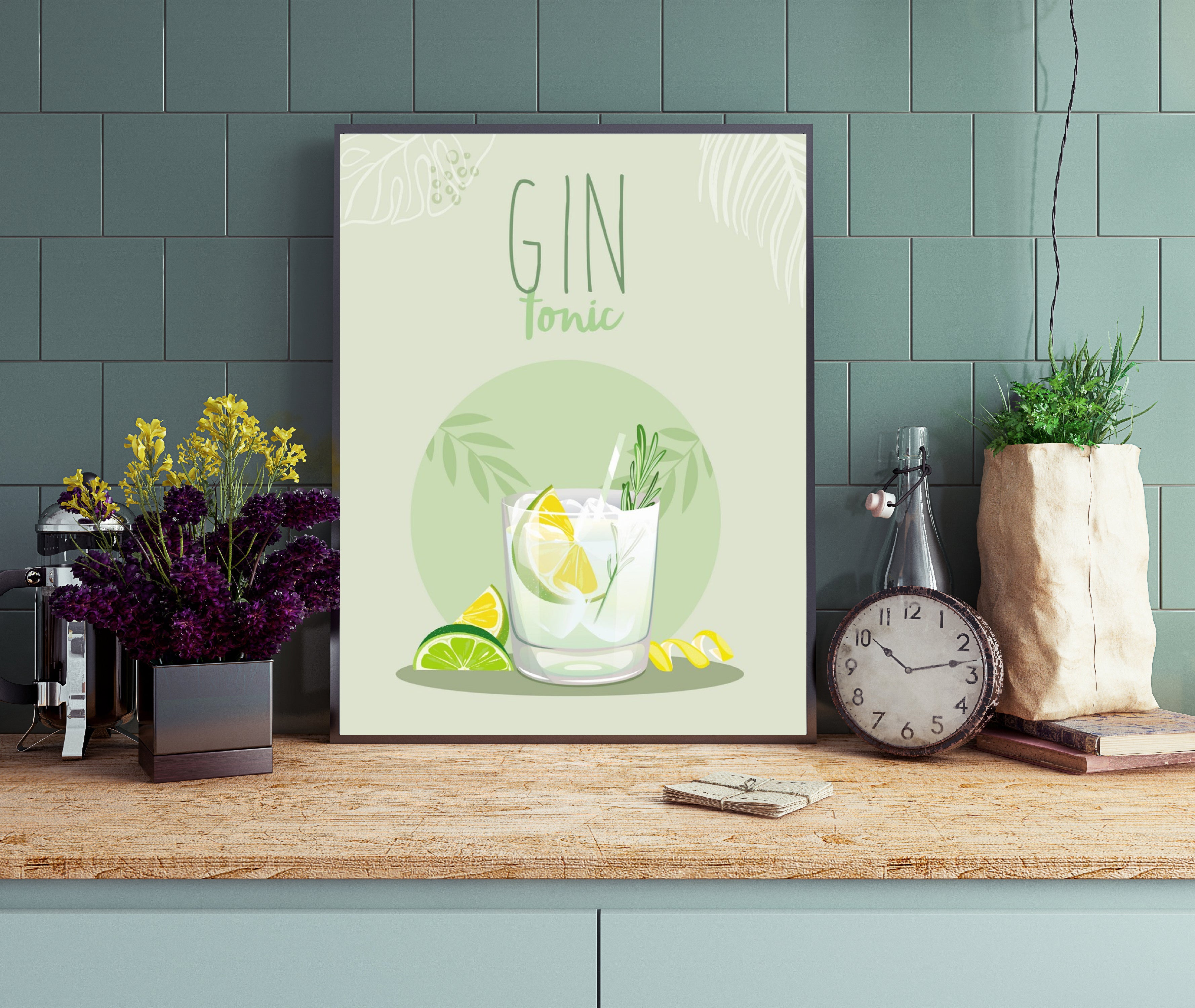 Affiche Gin tonic, vert, jaune EDITIONS BRAUN l.40 x H.50 cm - 2