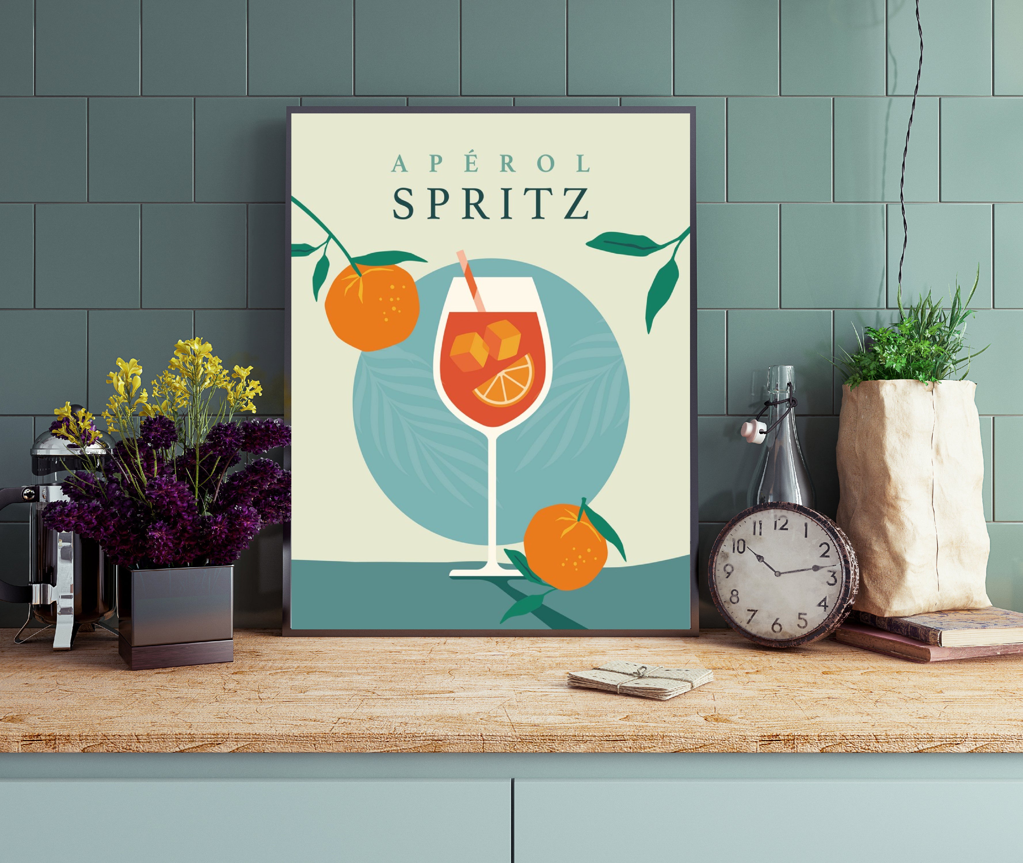 Affiche Apéro spritz, vert, bleu, orange, jaune EDITIONS BRAUN l.40 x H.50 cm - 2