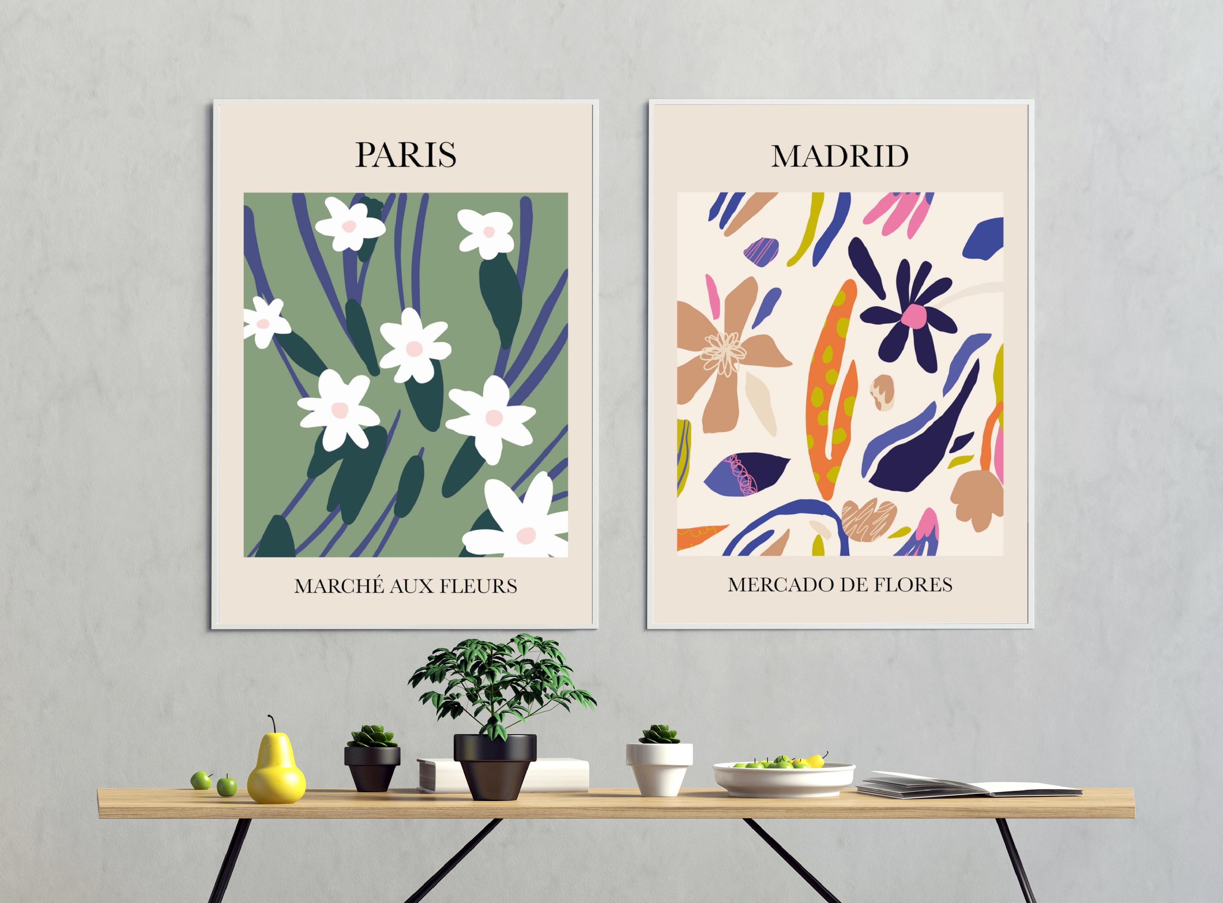 Affiche Marché fleurs Paris, vert, blanc, beige EDITIONS BRAUN l.50 x H.70 cm - 2