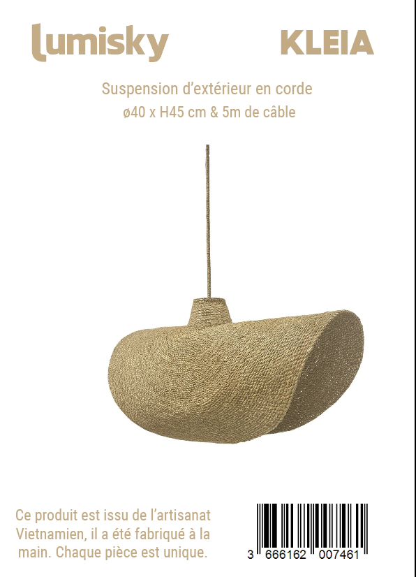 Lámpara de techo colgante de exterior de yute beige 1 luz E27 Kleia Outdoor Cable 90 cm - 3