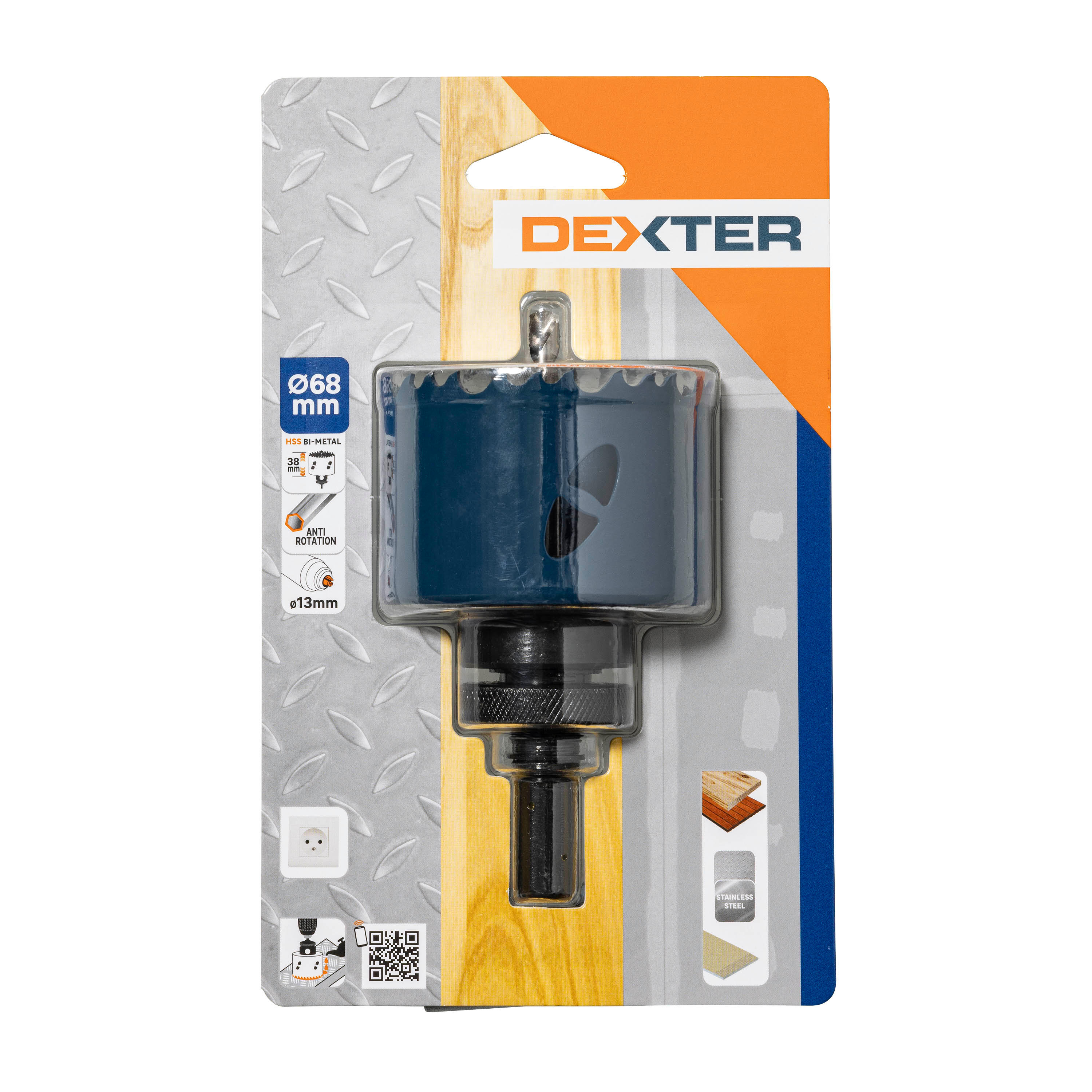 Otwornica do metalu HSS 68 mm + wiertło centrujące i trzpień DEXTER - 8