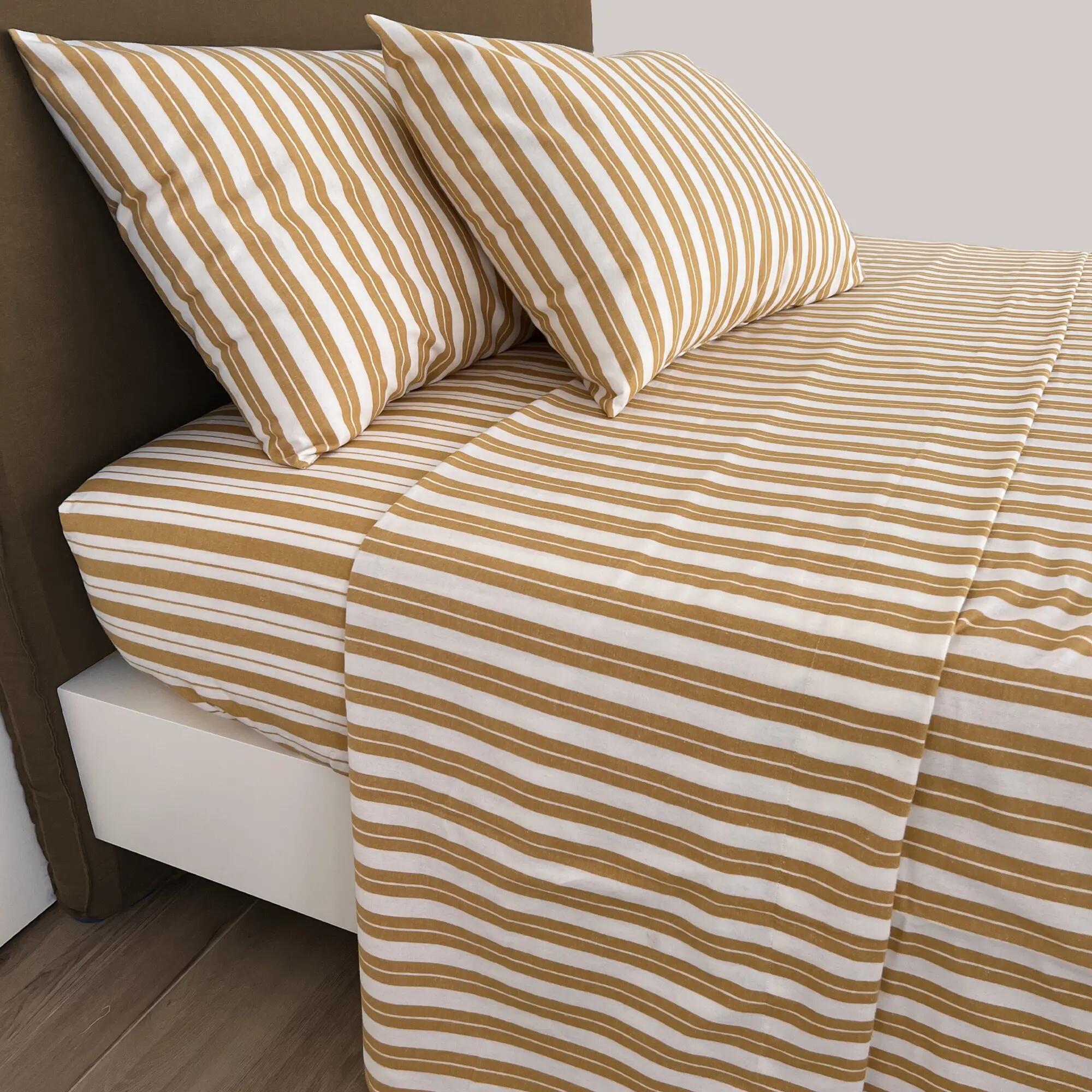 Sábana encimera franela hilos tintados algodón 81 hilos mostaza cama 90 cm