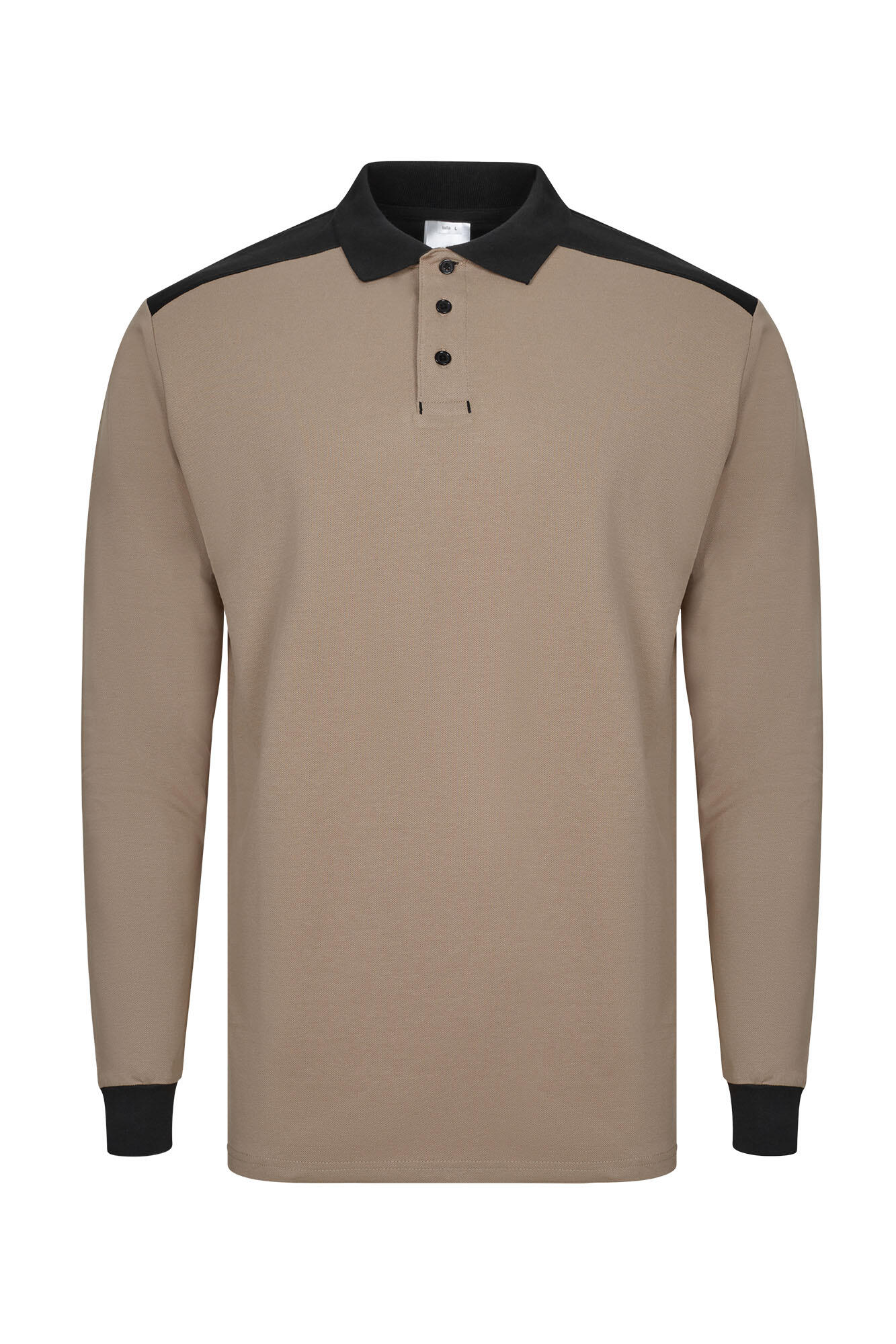 Polo stretch bicolor manga larga velilla - beige arena/negro - 2xl