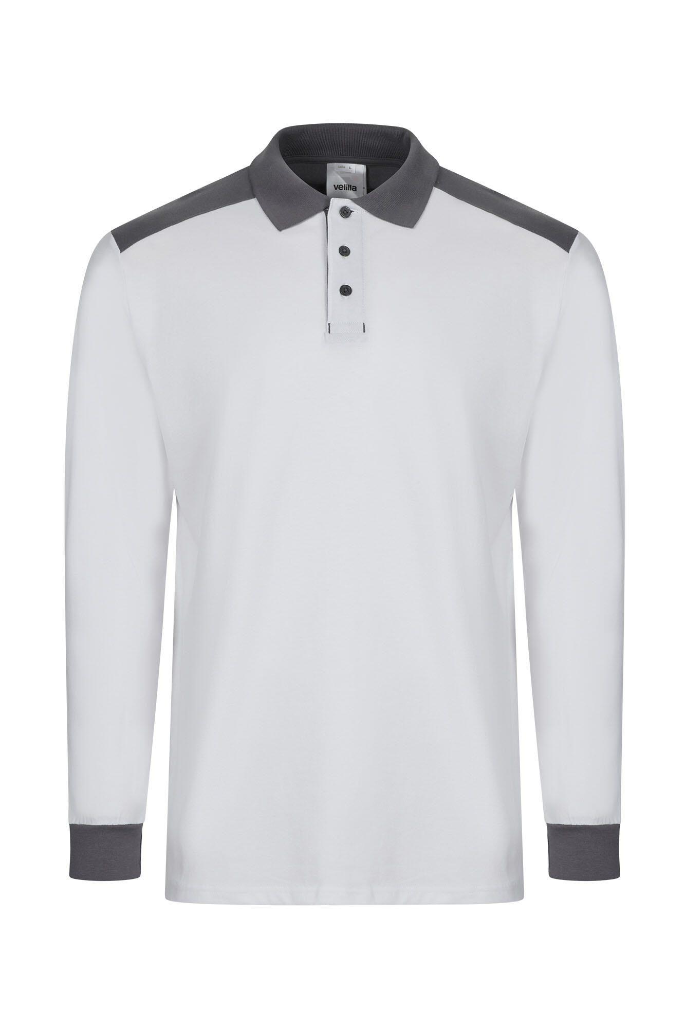 Polo stretch bicolor manga larga velilla - blanco/gris - 2xl