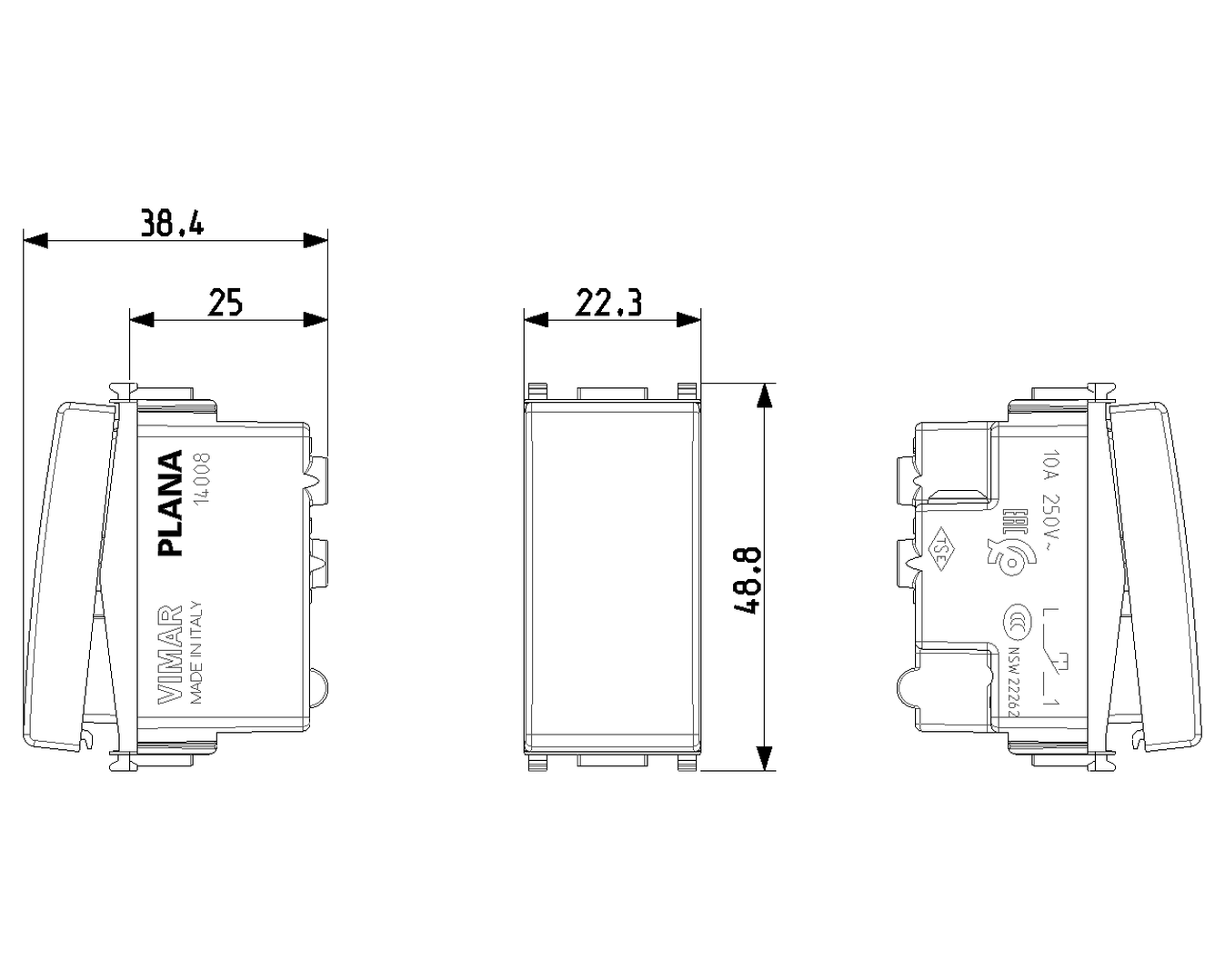 Pulsante assiale 1P NO 10A Plana VIMAR bianco - 4