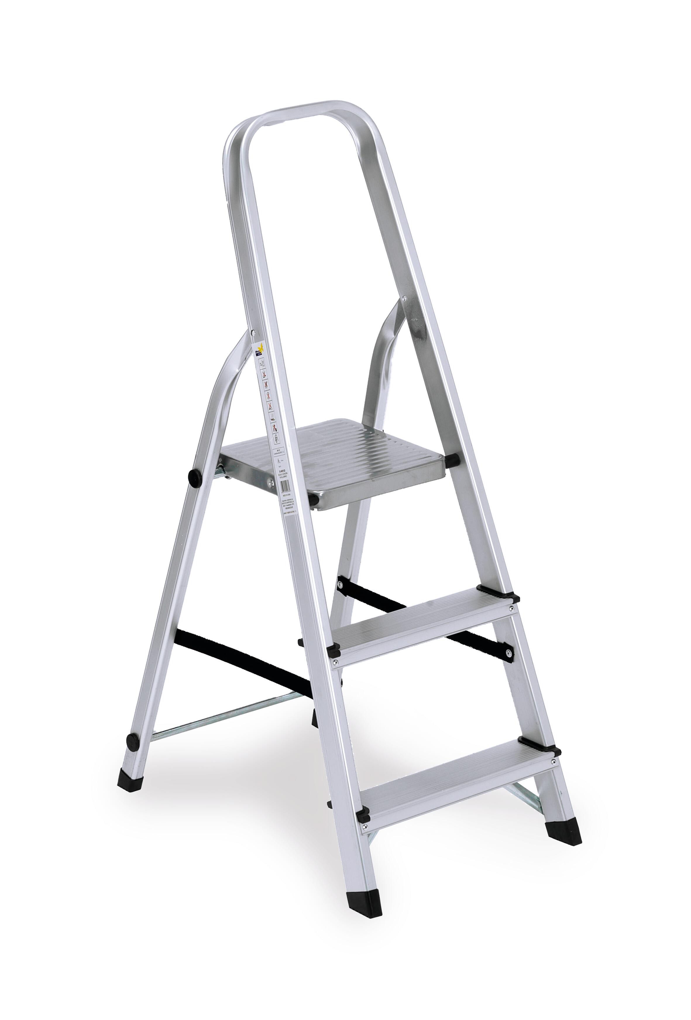 Scala Libellula 3 Gradini In Alluminio Argento - Portata 150 Kg, Antiscivolo, Pieghevole E Sicura, Made In Italy - Foto 3