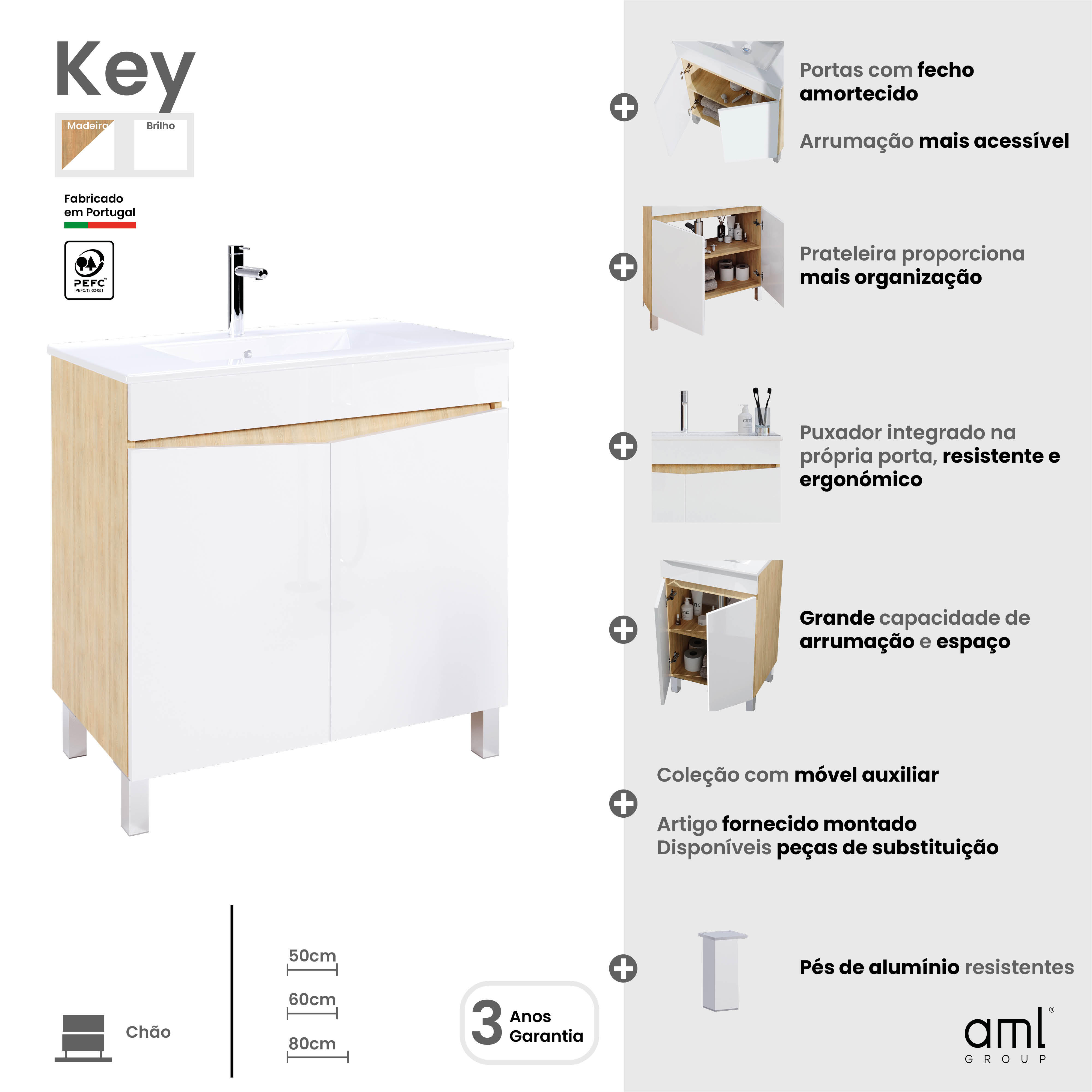 Conjunto de móvel com lavatório chão 49x40x81cm branco AML Key - 6