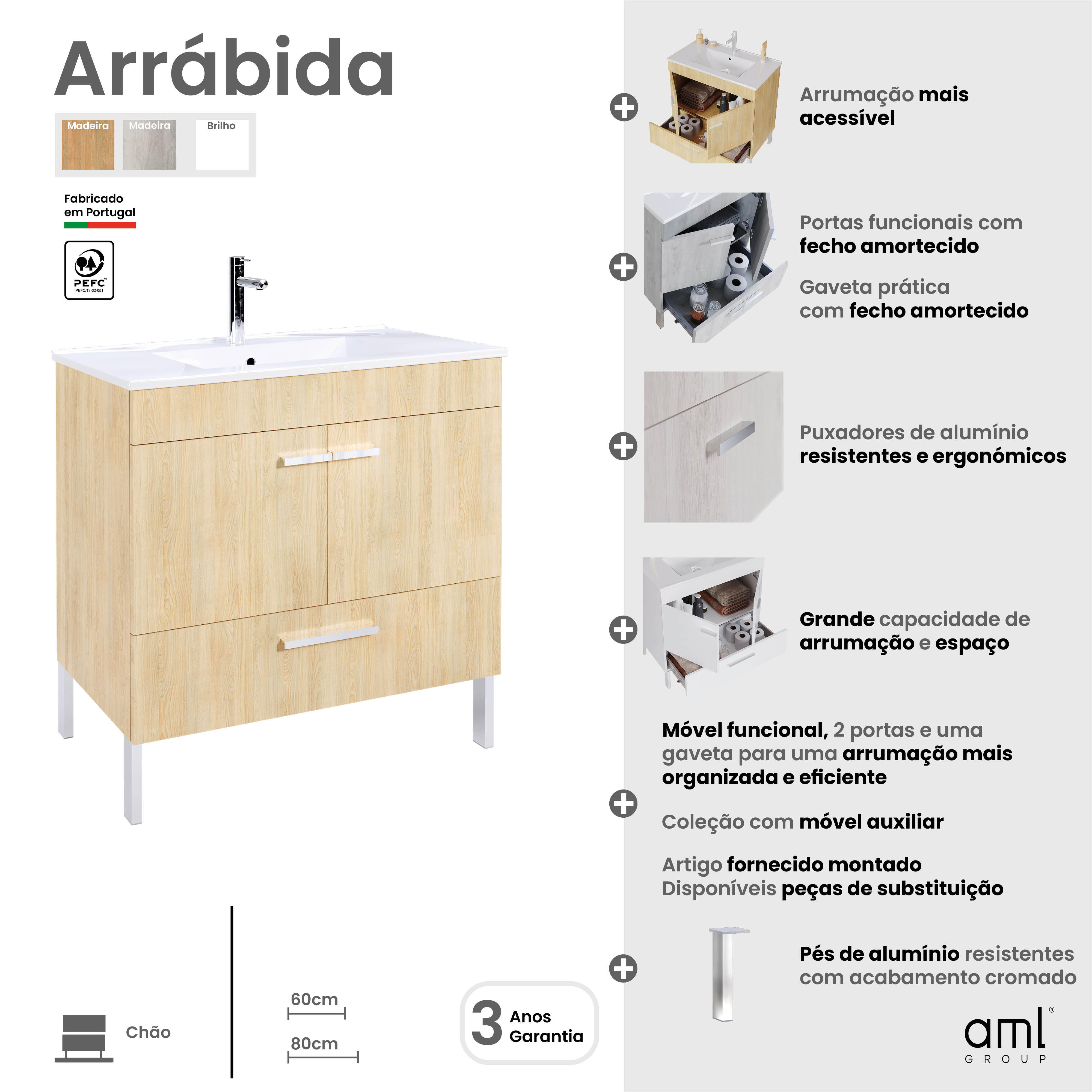 Móvel com lavatório ARRÁBIDA 60 CM BRANCO - 7