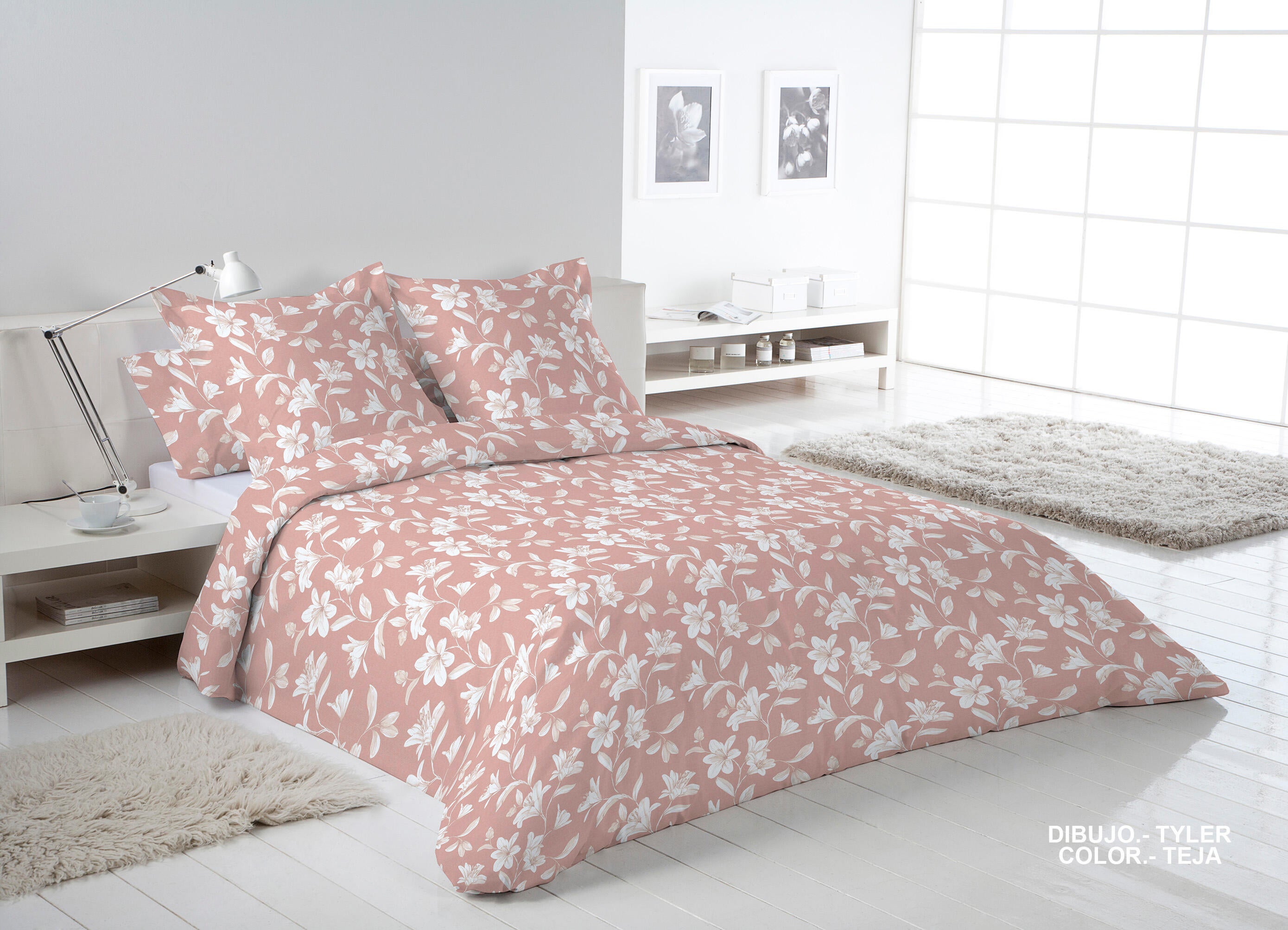 Funda nórdica tyler algodón 180 hilos teja, beige, marrón cama de 90 cm