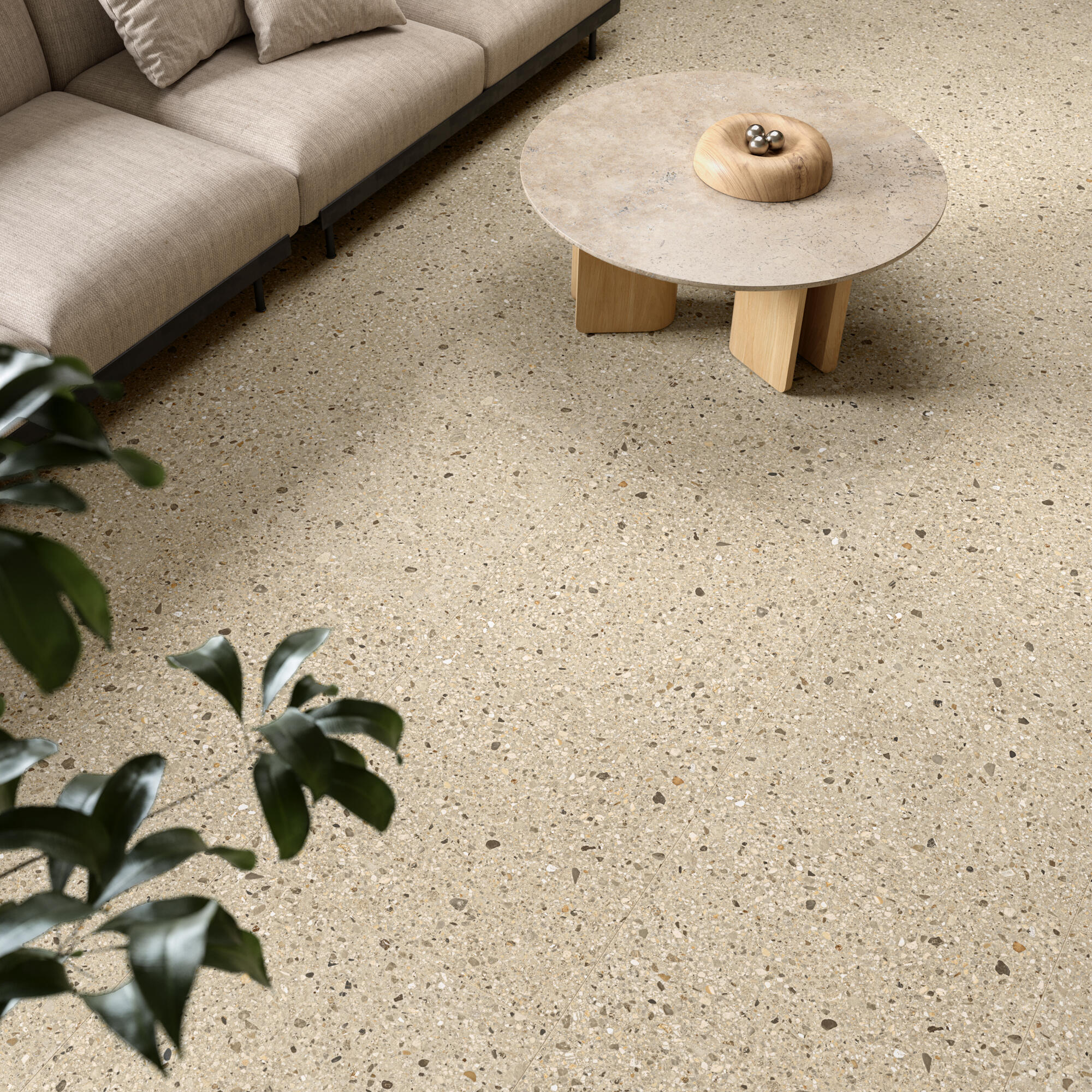 Carrelage mur / sol intérieur effet terrazzo beige Essentiel l.60x60 cm - 3