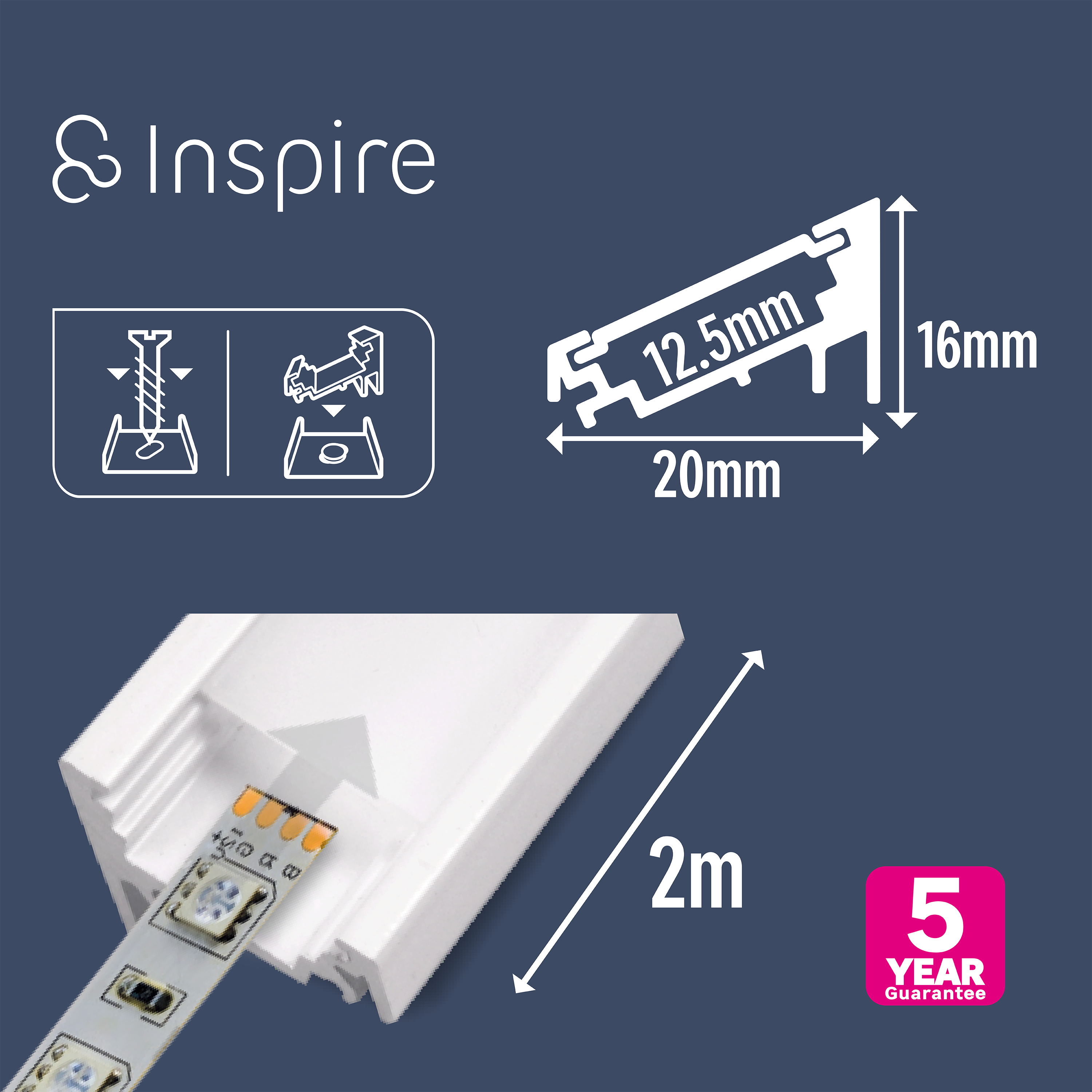 Profilé angle 2 mètres pour ruban LED, blanc, INSPIRE - 2