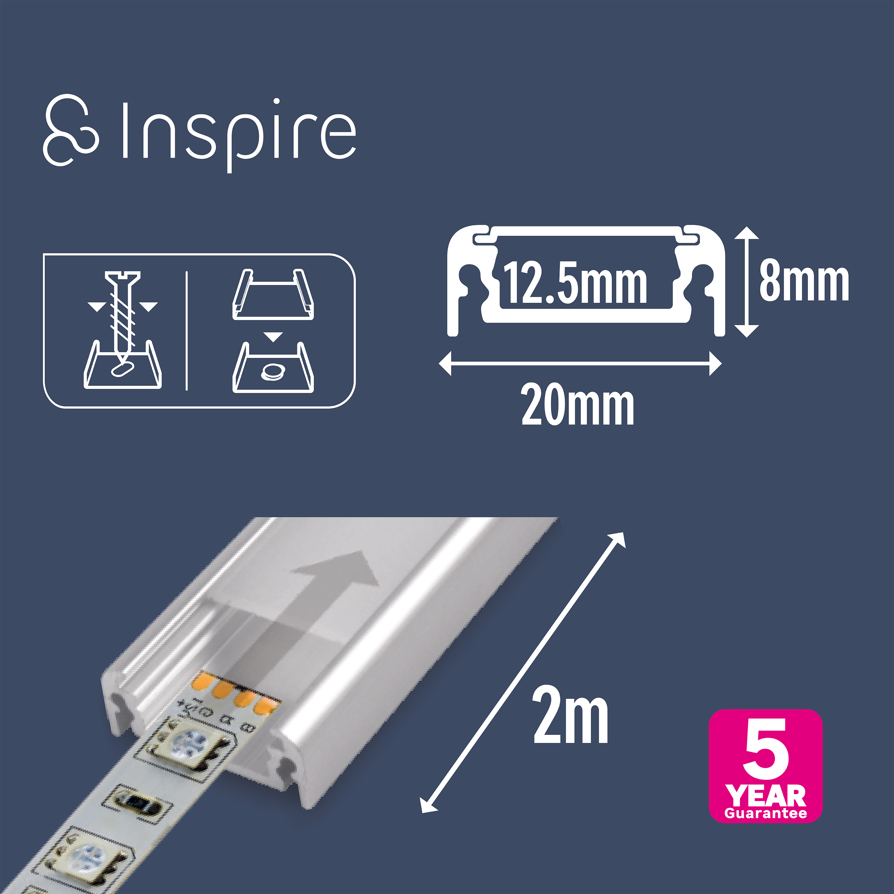 Profilé plat 2 mètres pour ruban LED, argent, INSPIRE - 4