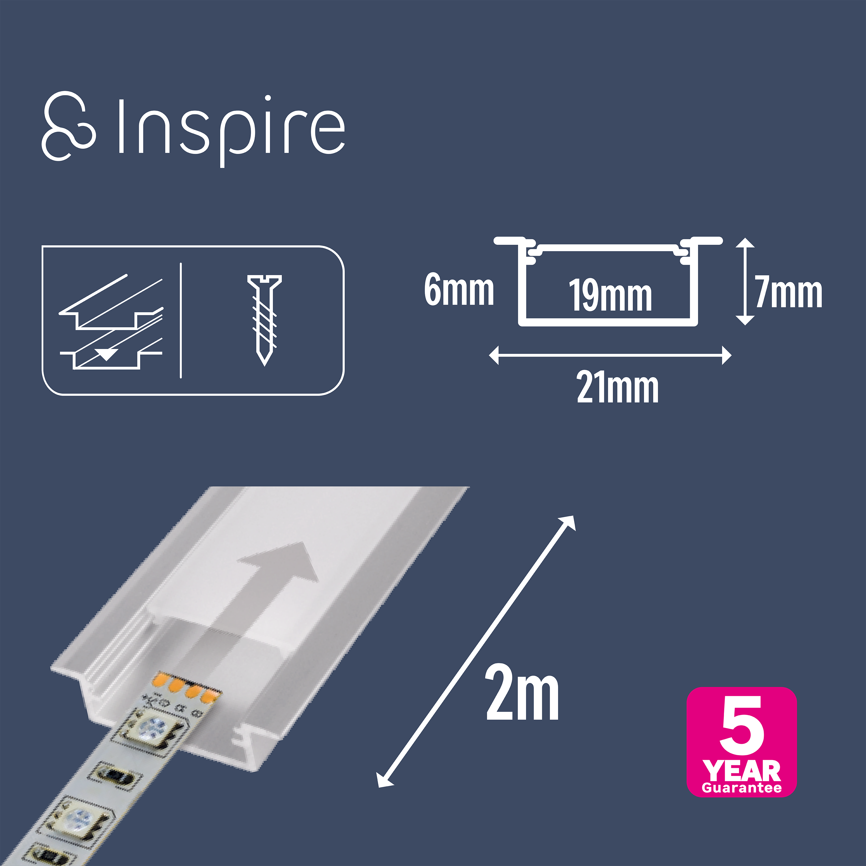 Profilé encastré 2 mètres pour ruban LED, argent, INSPIRE - 4