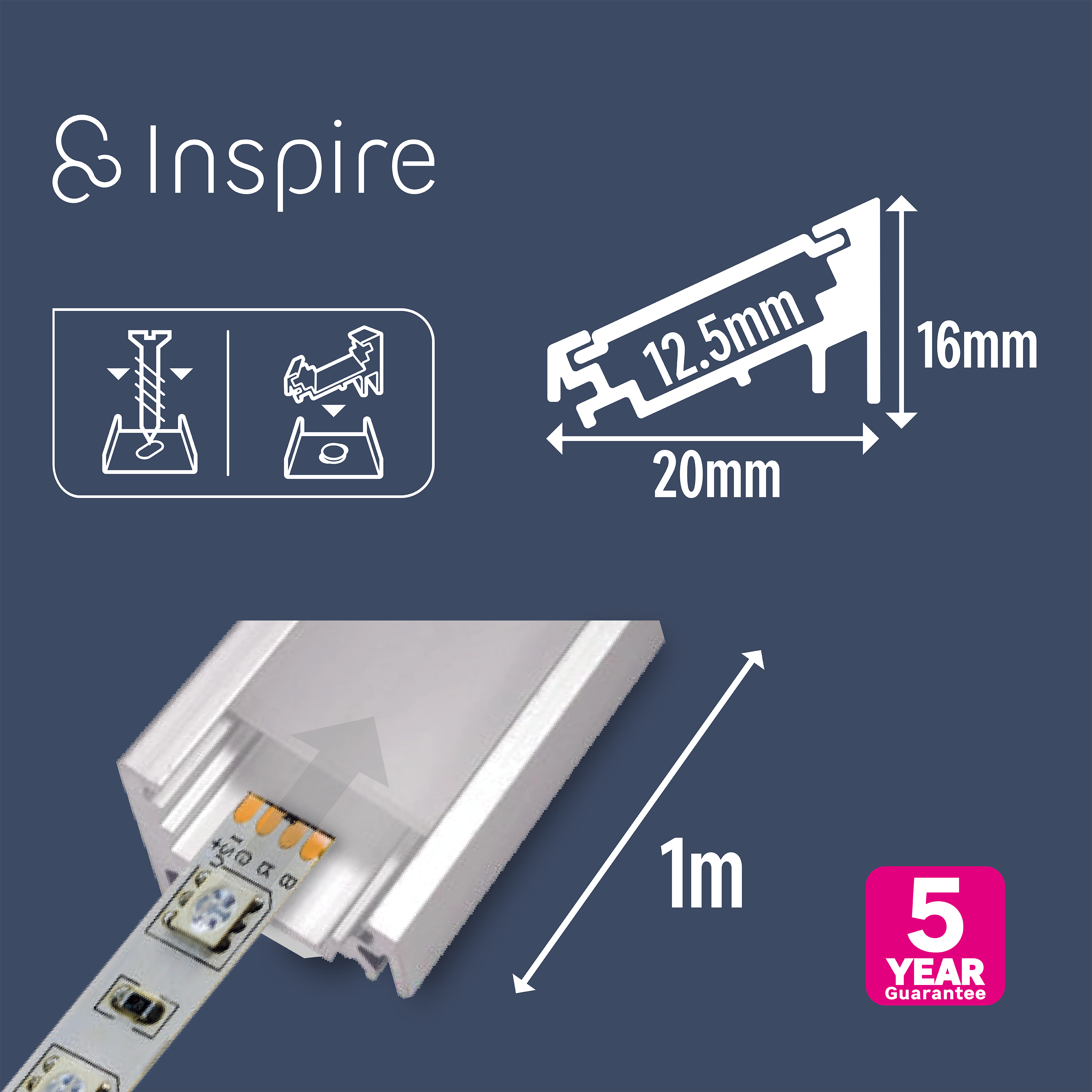 Profilé angle 1 mètre pour ruban LED, argent, INSPIRE - 3