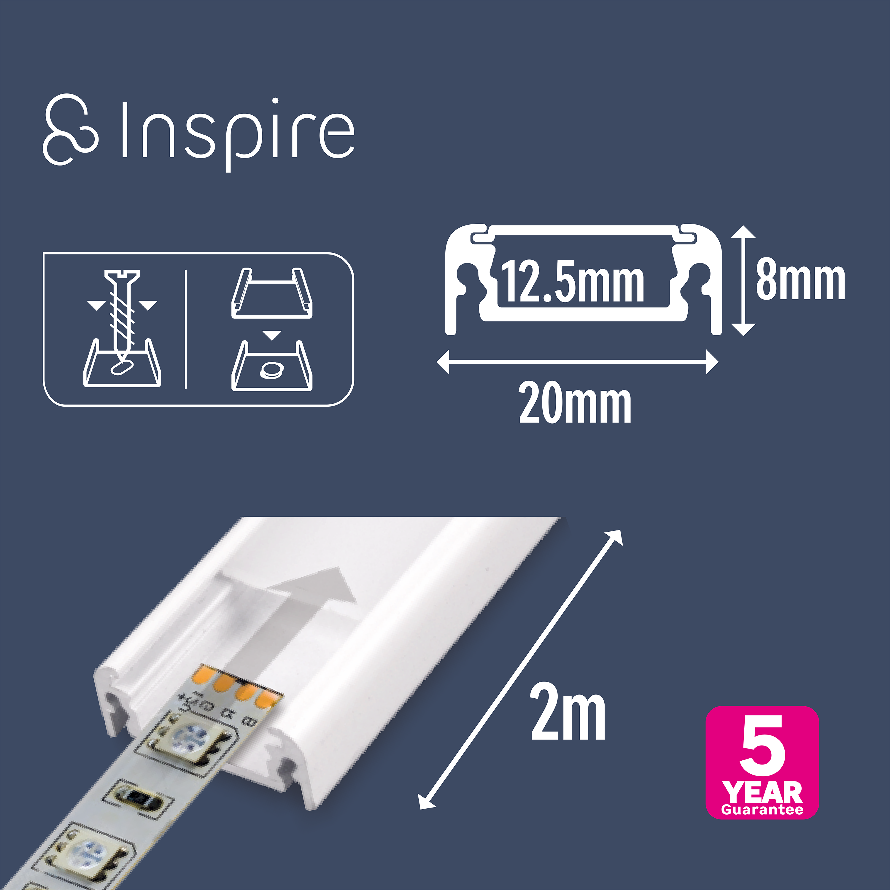 Perfil led 2m 2cm aluminio branco Inspire - 5