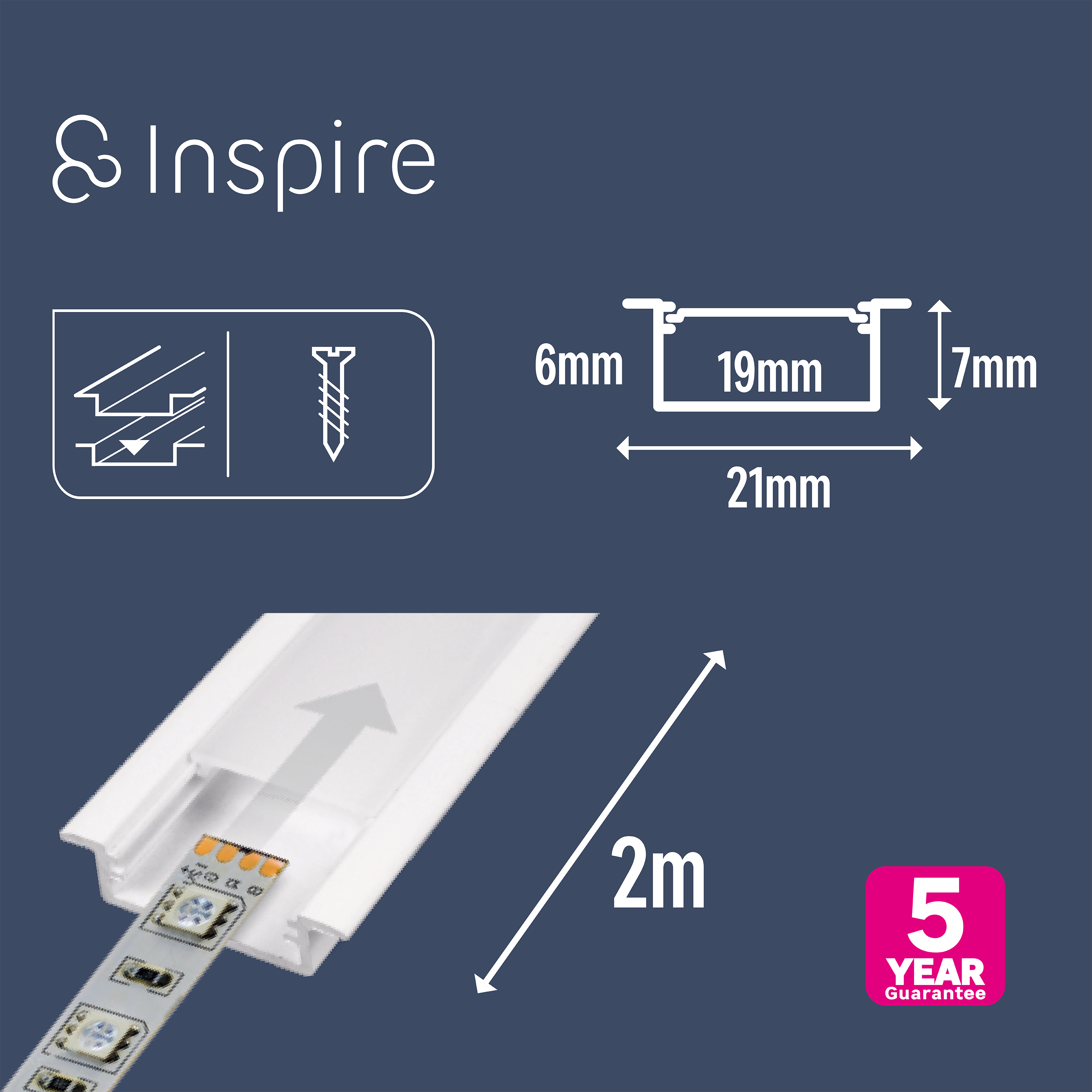 Profilé encastré 2 mètres pour ruban LED, blanc, INSPIRE - 2