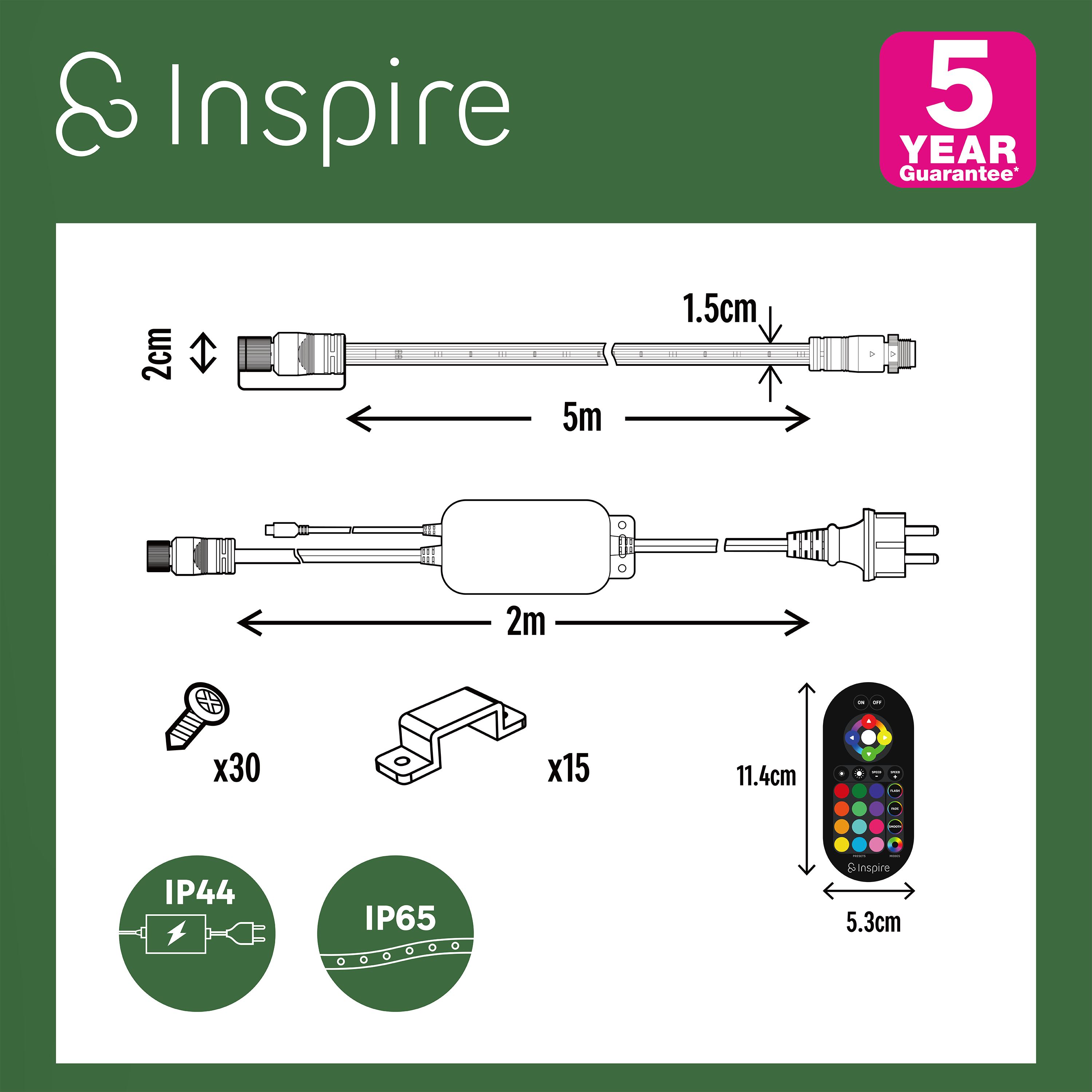 Kit tira LED 220-240V SMD 2835 INSPIRE IP44 apto para baños y zonas húmedas 5000 lm luz RGB 4000K 5 metros - 7