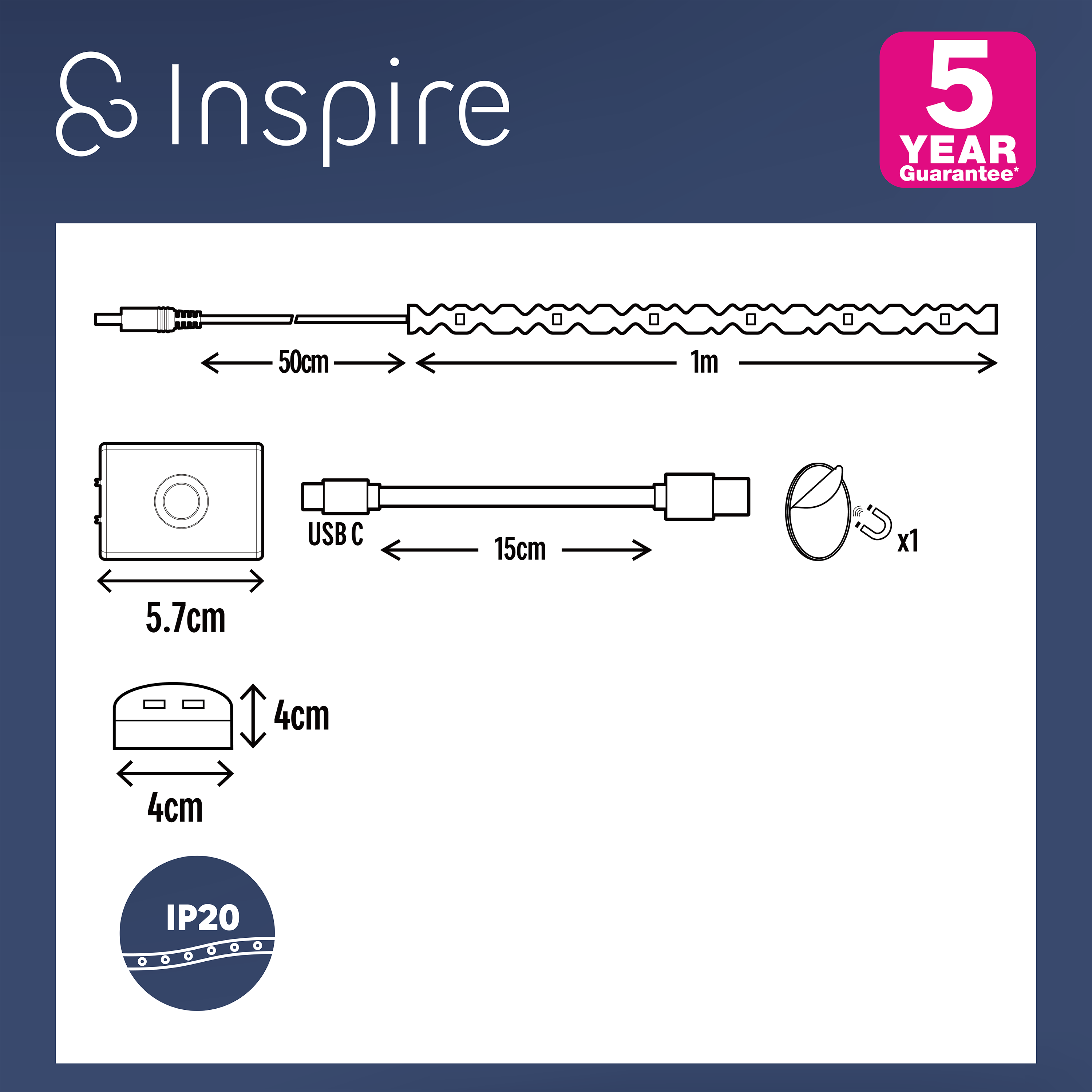 Ruban Led à détection de mouvement, L.1 m, rechargeable USB, Zuru INSPIRE - 8