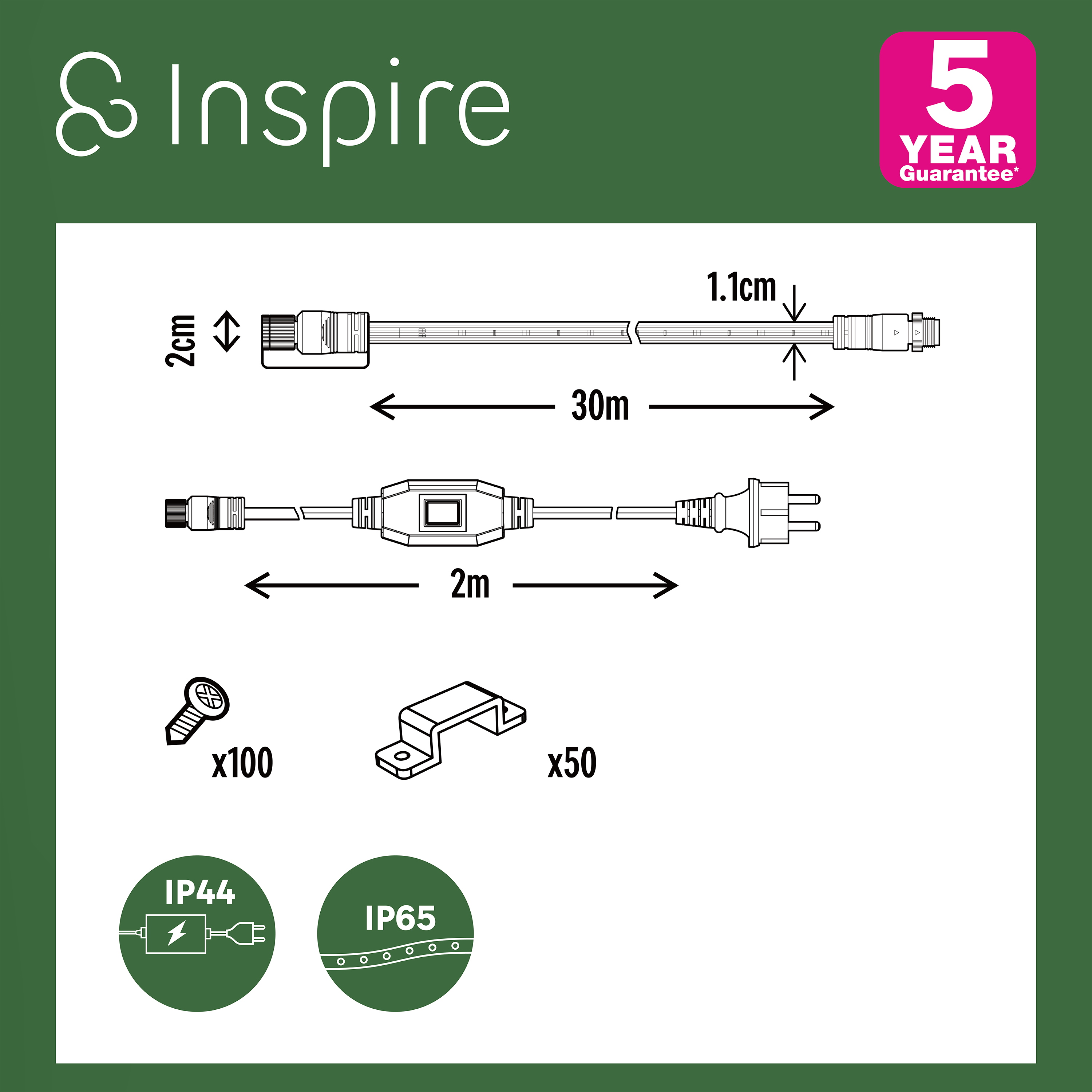 Kit ruban LED de chantier L.30m, 4000 Kelvins, 800 Lumens/m, IP44 Kalgo INSPIRE - 5
