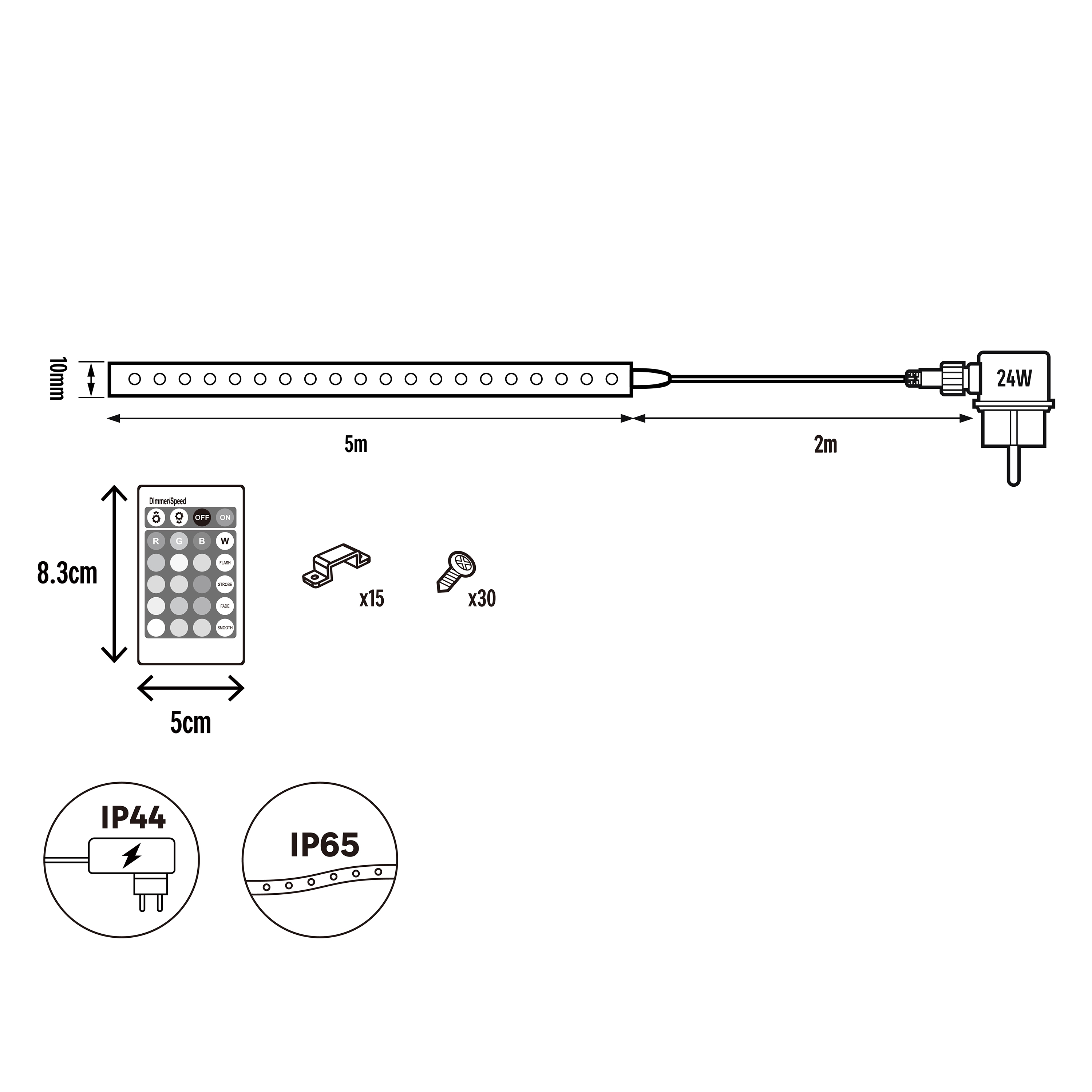 Kit tira led driver rgb 5 m ip44