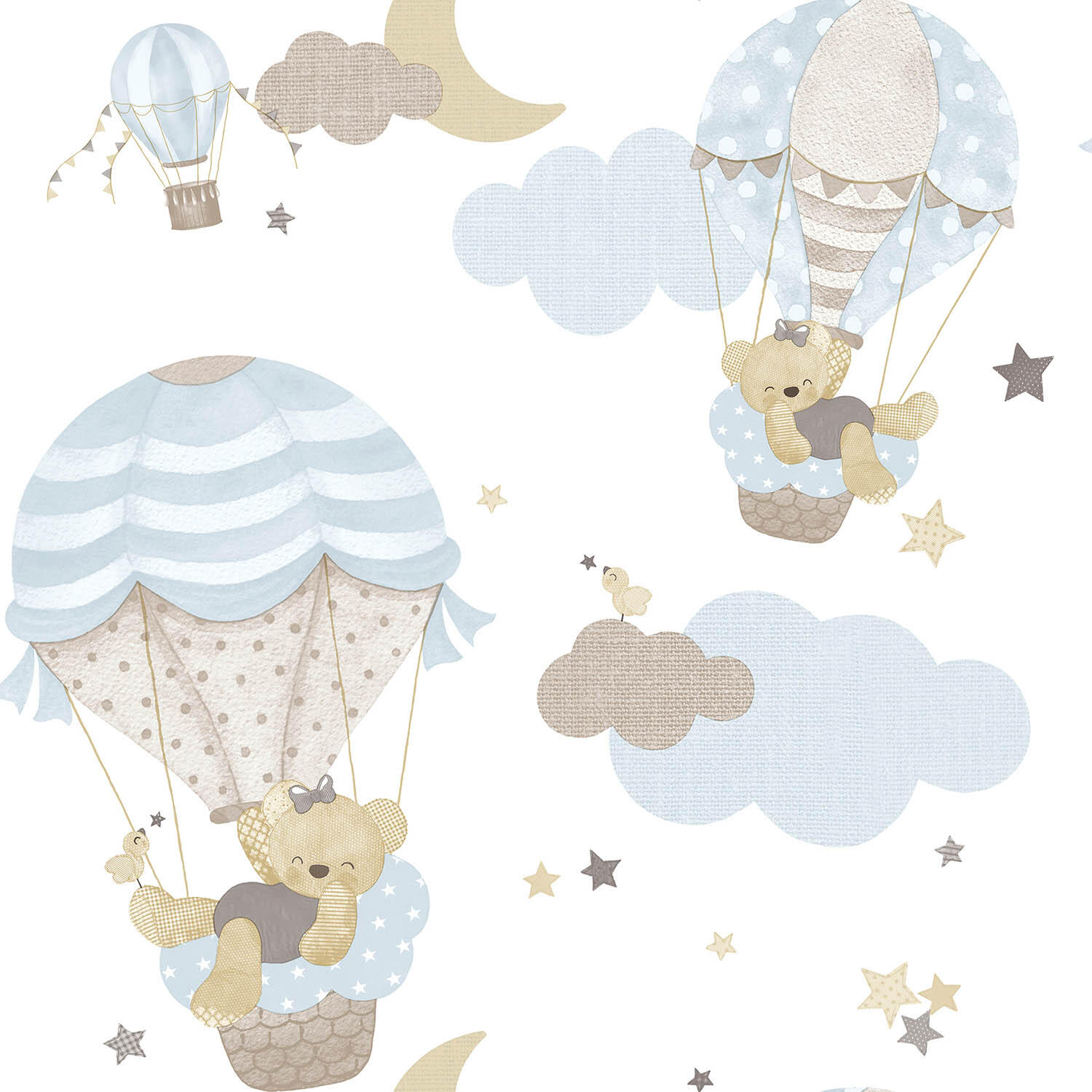 Papier peint intissé Babyland ourson blanc, bleu - 3
