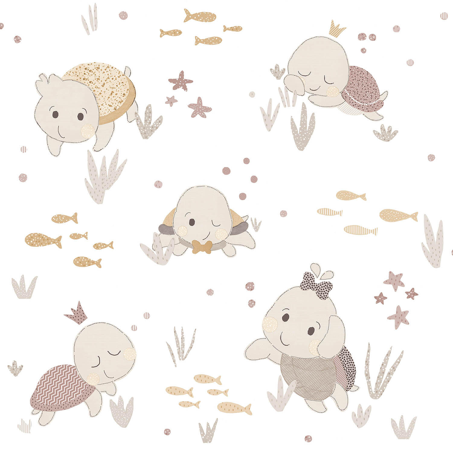 Papier peint intissé Babyland tortues blanc, rose - 3
