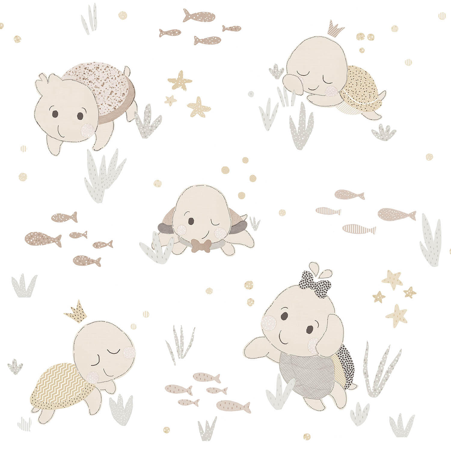 Papier peint intissé Babyland tortues blanc, beige - 3