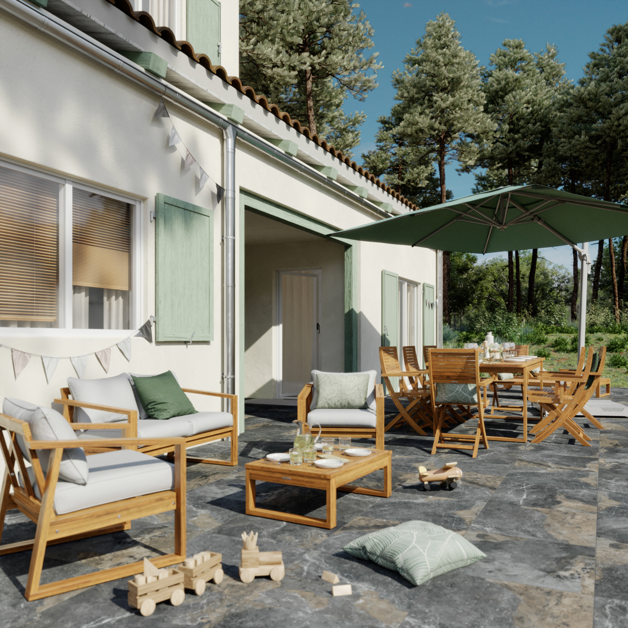 Set de porche naterial solaris compact de acacia para 4 personas