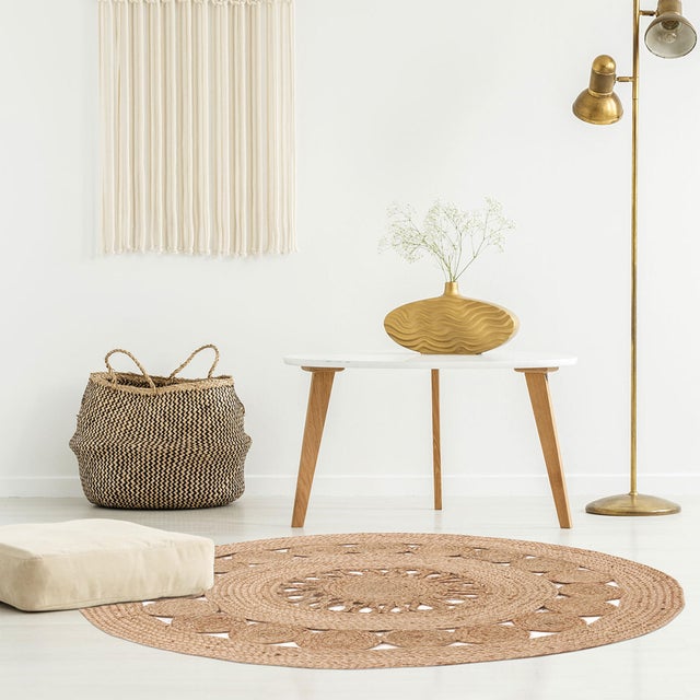 Alfombra  yute tejido plano    beige redonda 90x90cm