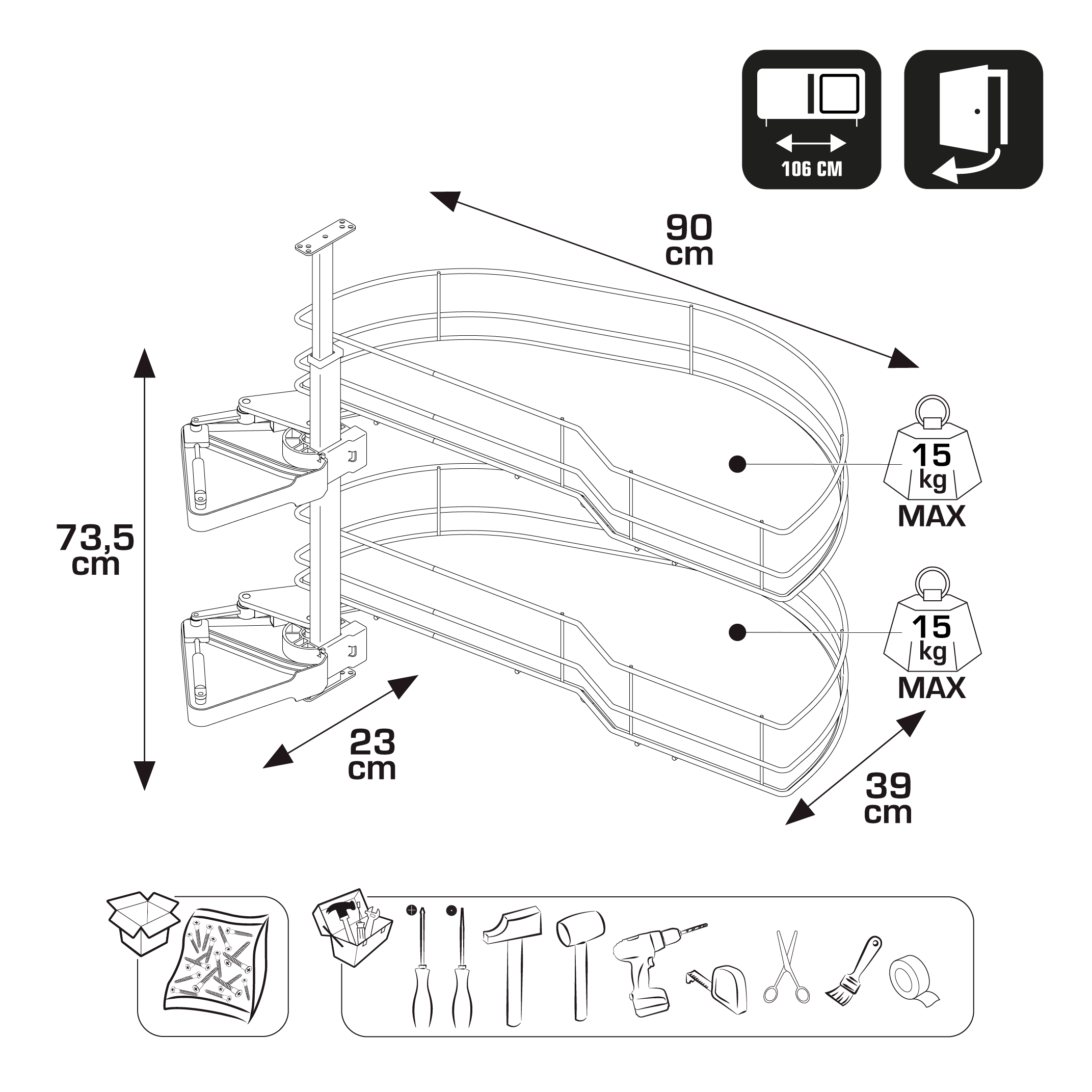 Rangement d'angle, 2 paniers tirant droit pour meuble d'angle bas - 7