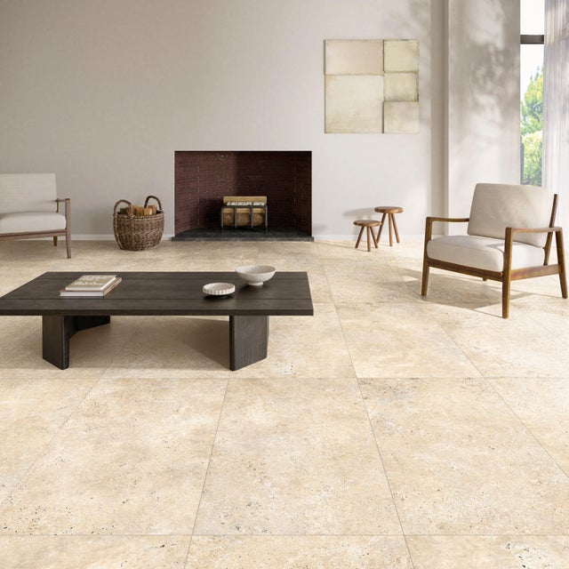 Carrelage sol intérieur effet travertin ivoire Avertino l.60 x L.120 cm