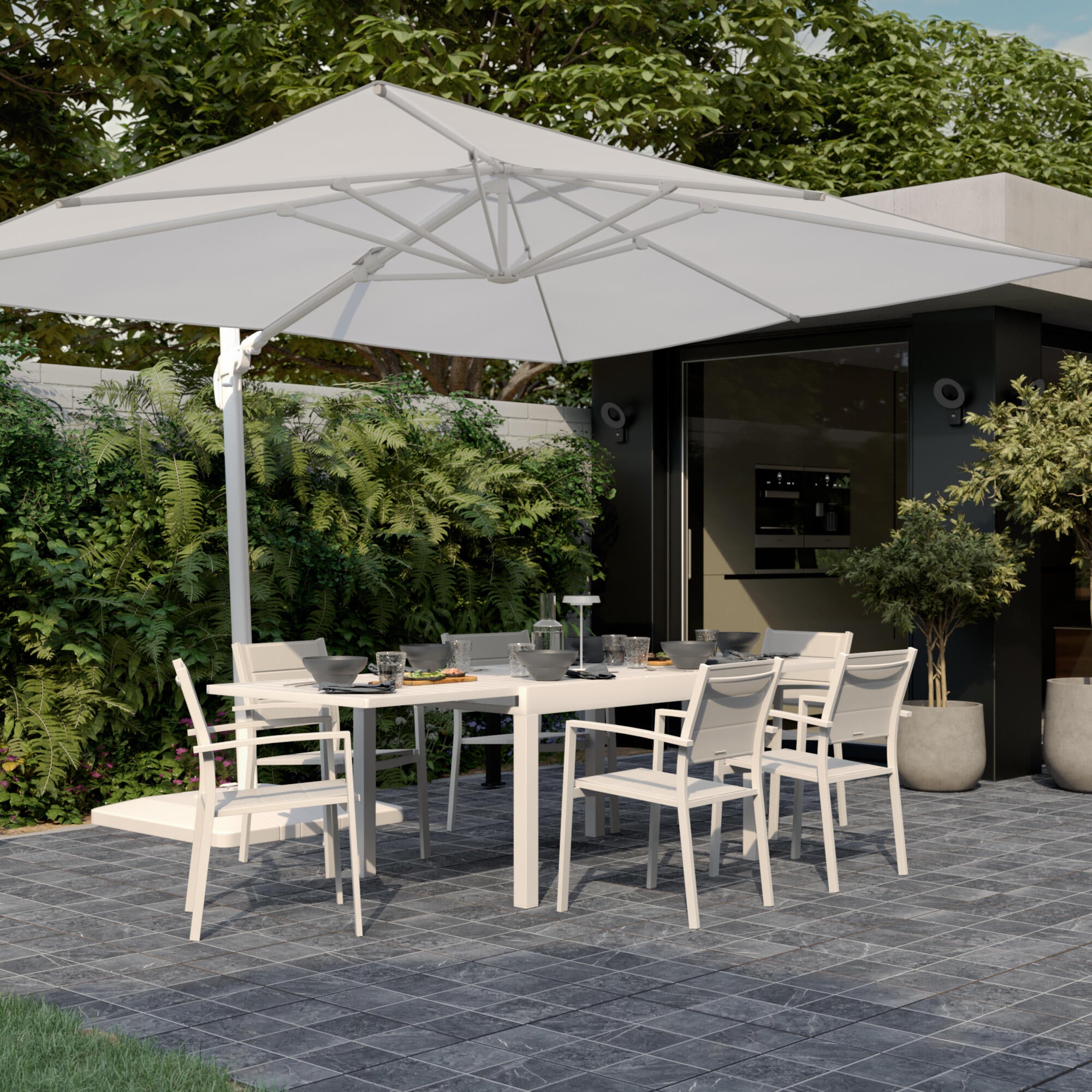 Parasol déporté rectangulaire blanc Sonora II NATERIAL L.390 x l.280 cm - 2