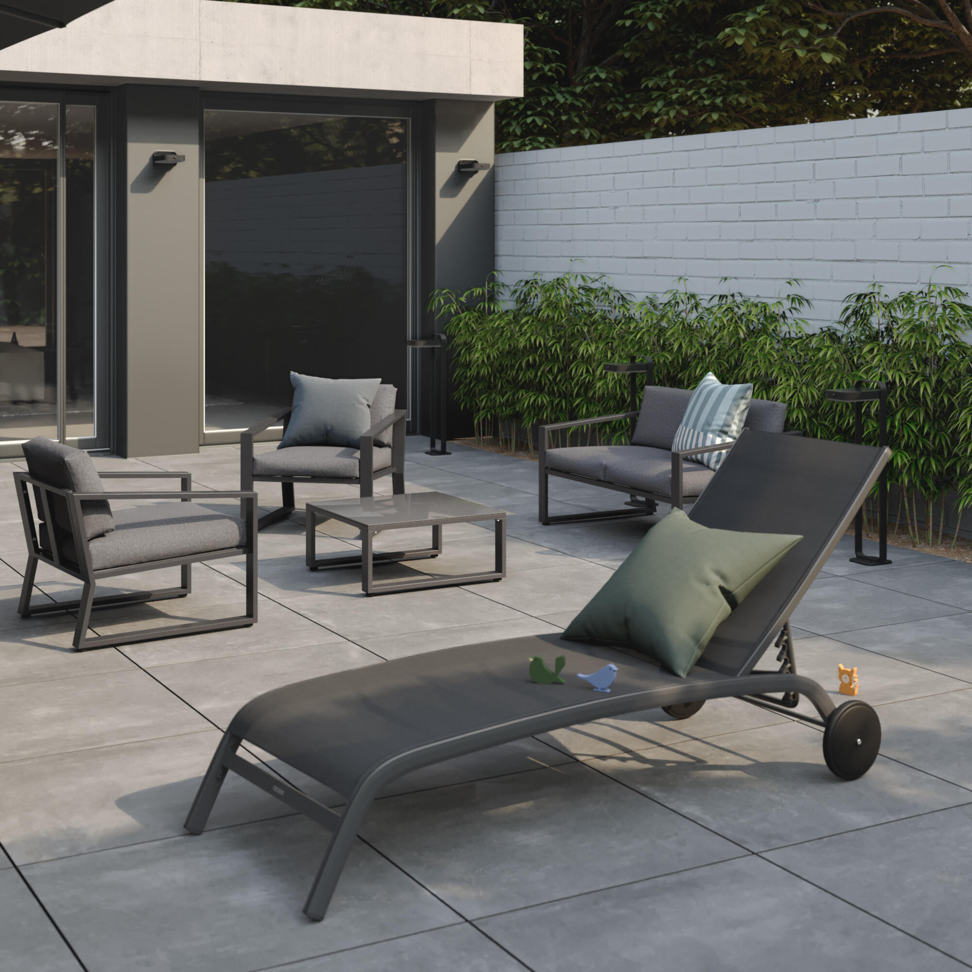 Lettino senza cuscino Lyra II NATERIAL in alluminio nero e seduta grigio - 2