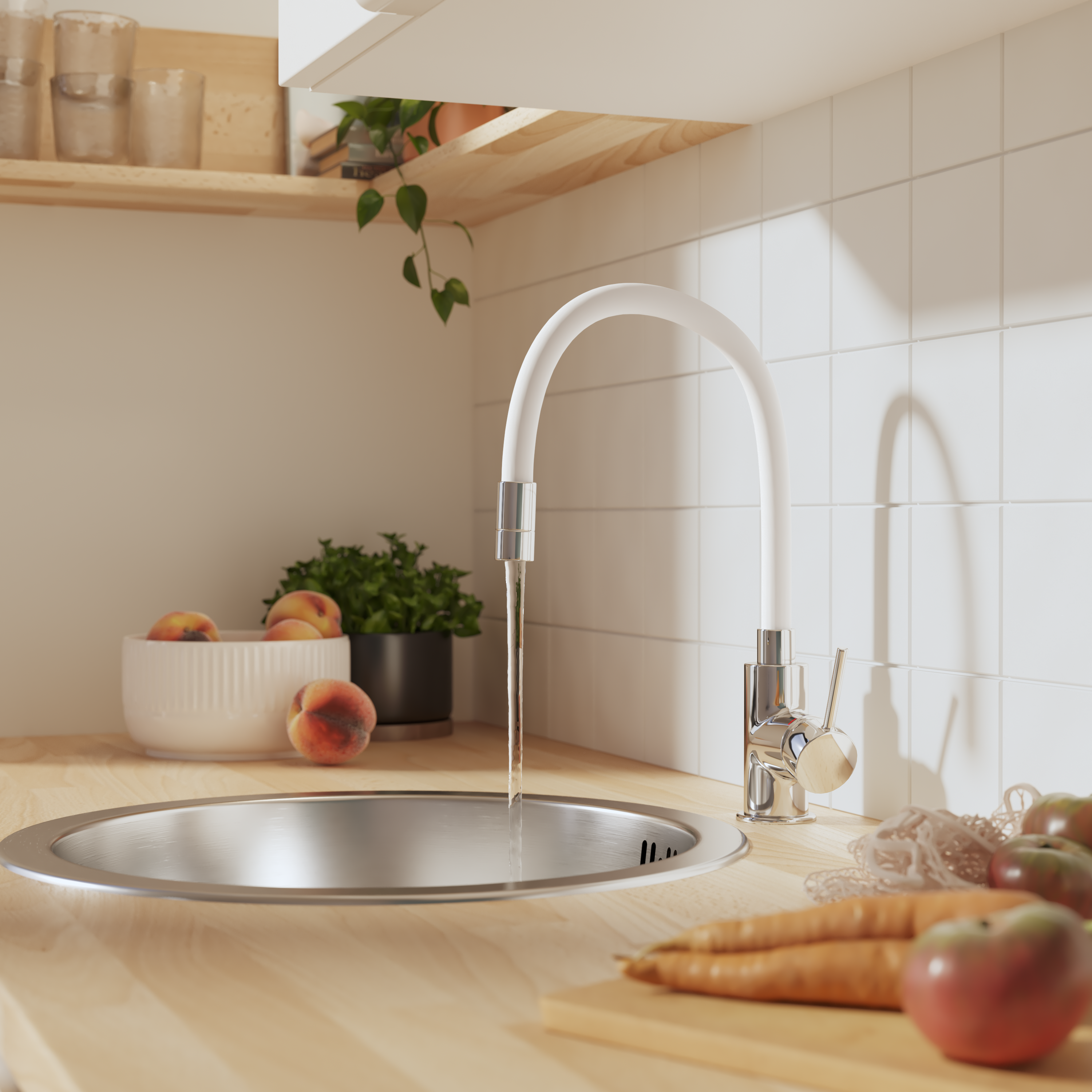 Rubinetto da cucina elastico flessibile Eleki bianco cromato lucido DELINIA - 4