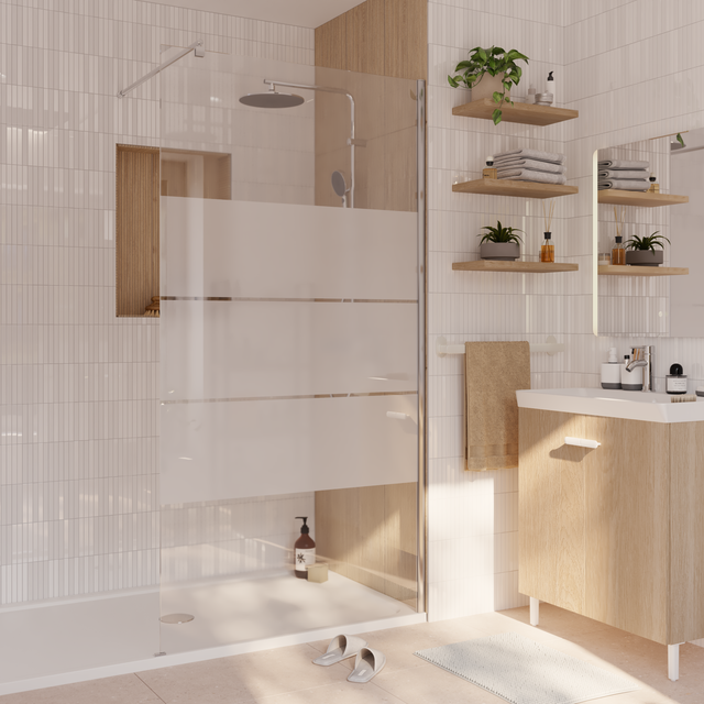 Paroi de douche à l'italienne verre sérigraphié, l.100 cm, Ep. 6 mm chromé Easy