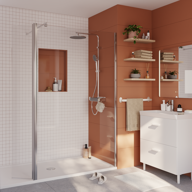 Painel de duche fixo 120x195 cm transparente e cromado Easy