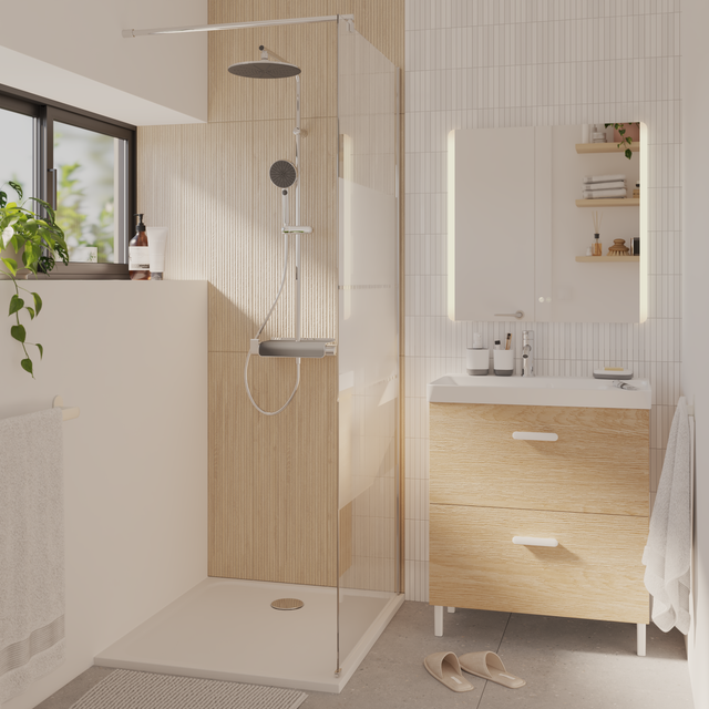 Paroi de douche à l'italienne verre sérigraphié, l.80 cm, Ep. 6 mm chromé Easy