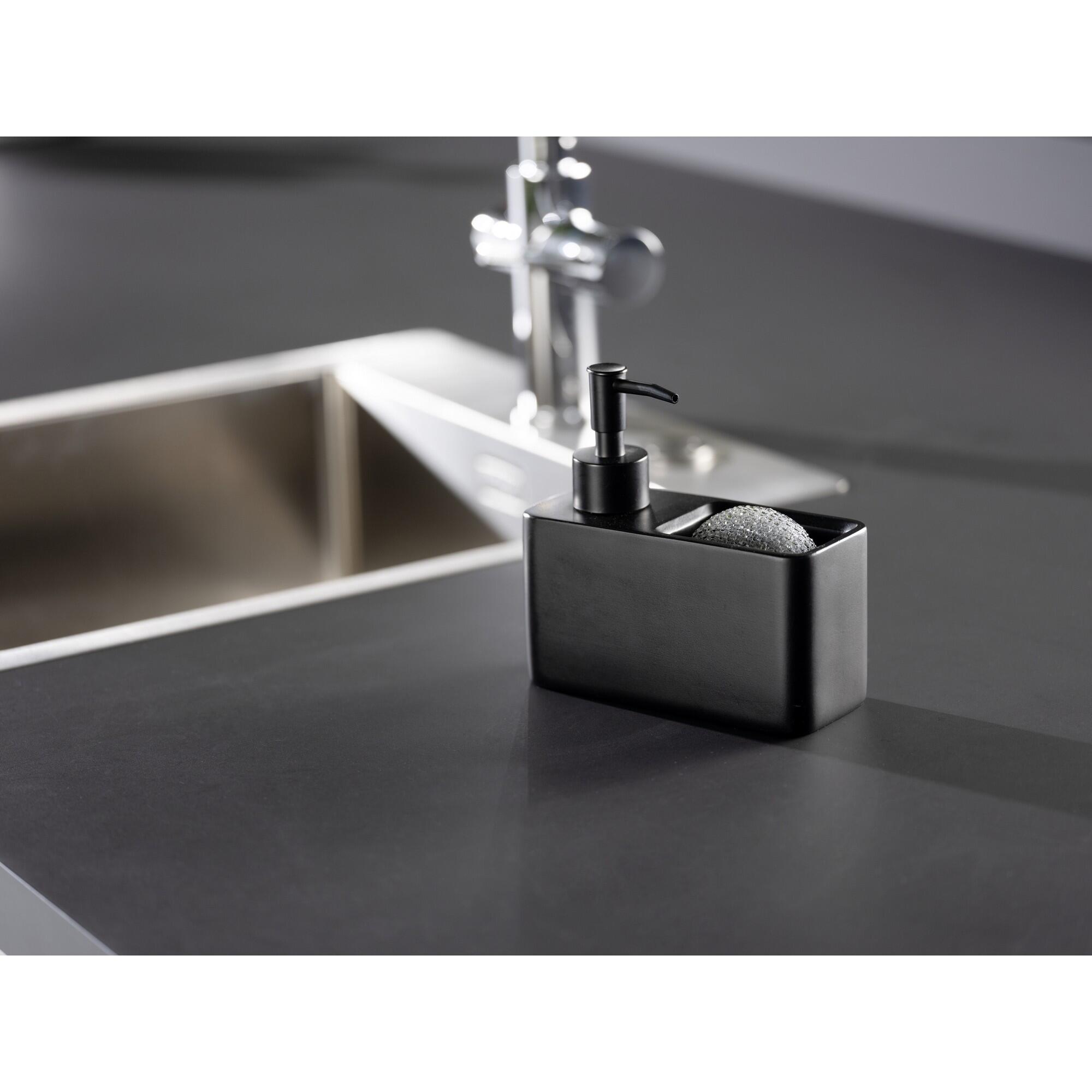 Doseador de detergente da louça com suporte e esponja preto - 8