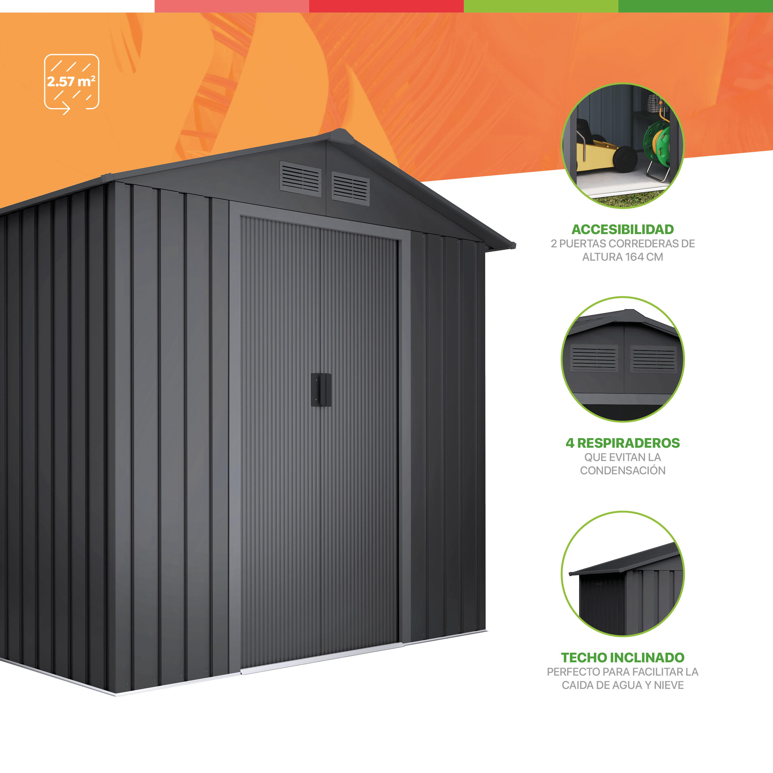Caseta de metal Wasabi Light Anthracite de 196x196x131 cm y 2.57 m2  - 6
