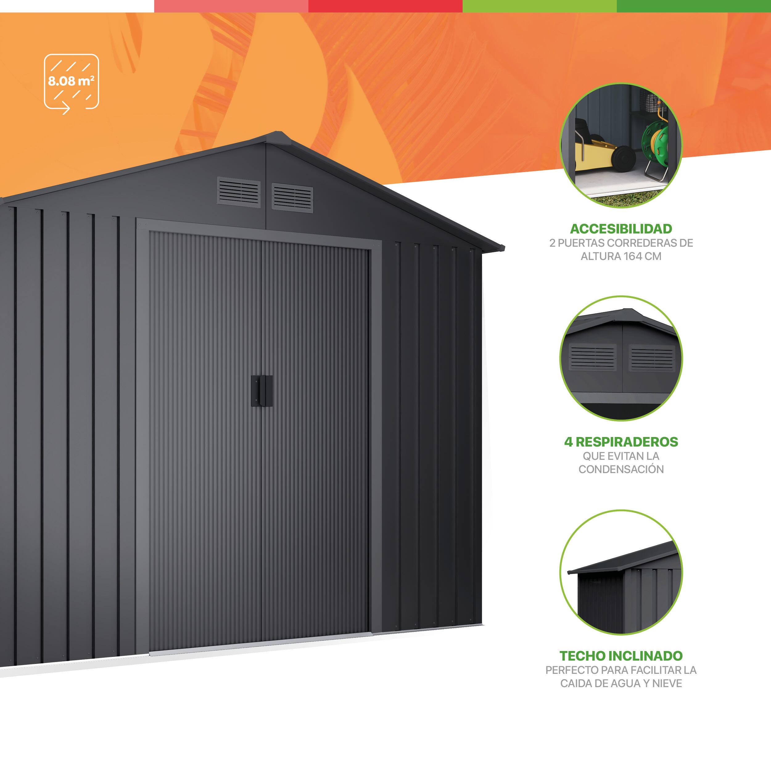 Caseta de metal Wasabi Light Anthracite de 196x196x131 cm y 2.57 m2  - 5