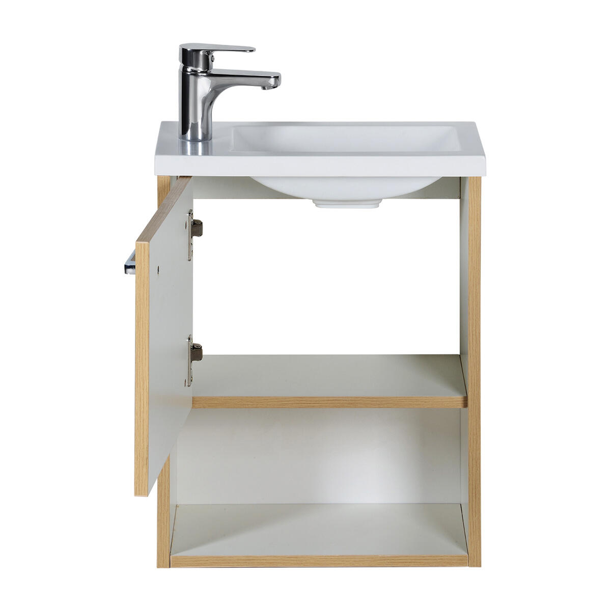 Meuble lave-mains, 1p l.40 x H.53 x P.22 cm, décor chêne/niche blanche, Nika - 5