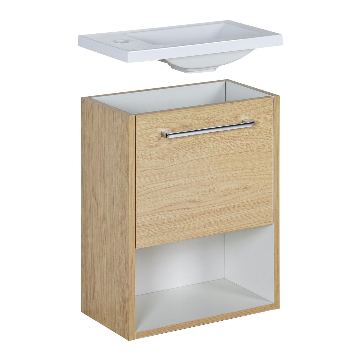 Meuble lave-mains, 1p l.40 x H.53 x P.22 cm, décor chêne/niche blanche, Nika - 4