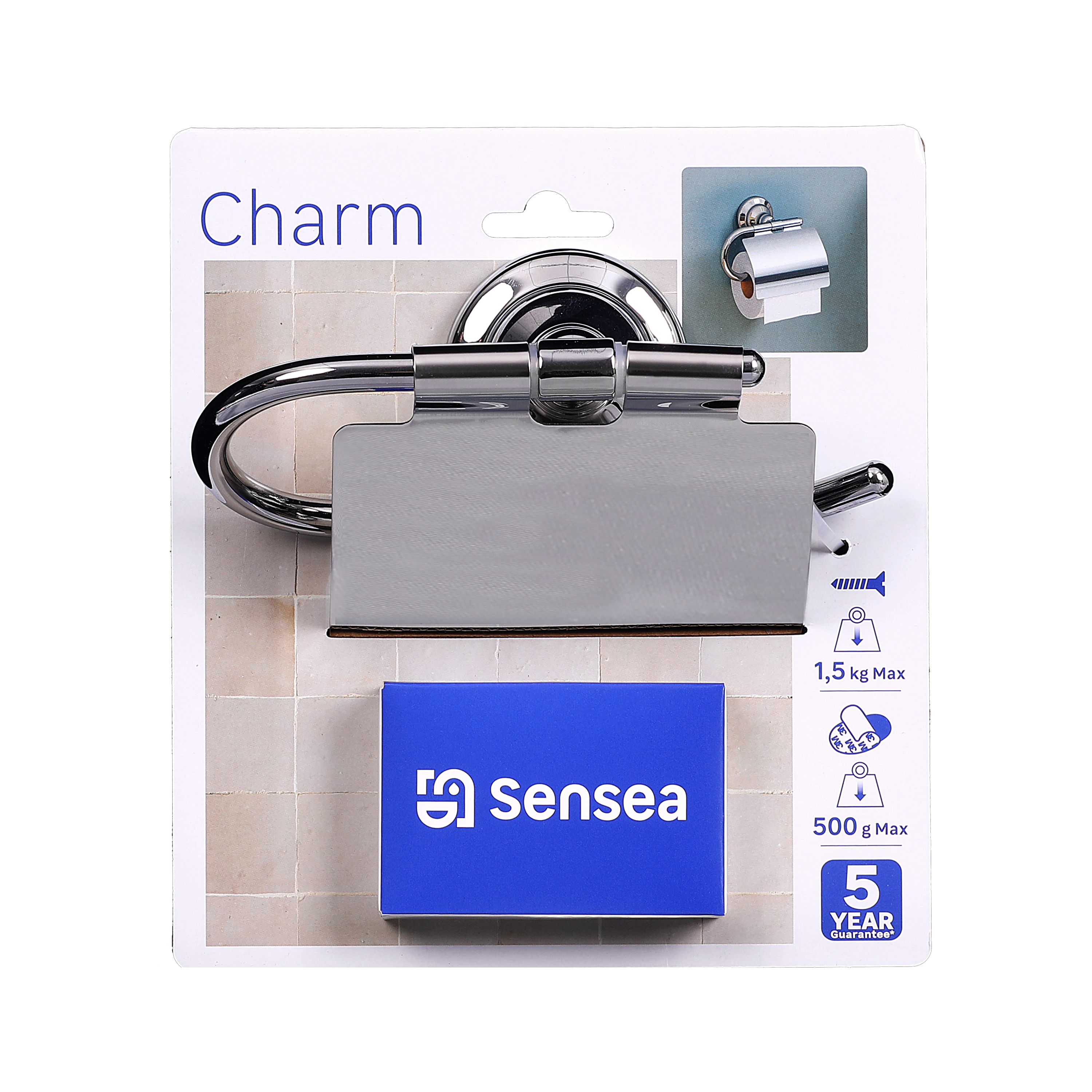 Portarrollos de papel higiénico Charm plata adheviso o para atornillar, perforar, sin perforación - 14