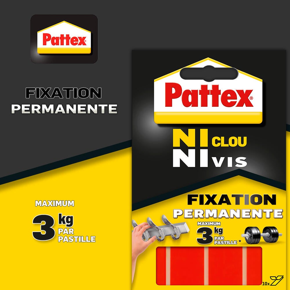 Lot de 10 pastilles double face PATTEX, ni clous ni vis fixation permanente - 8