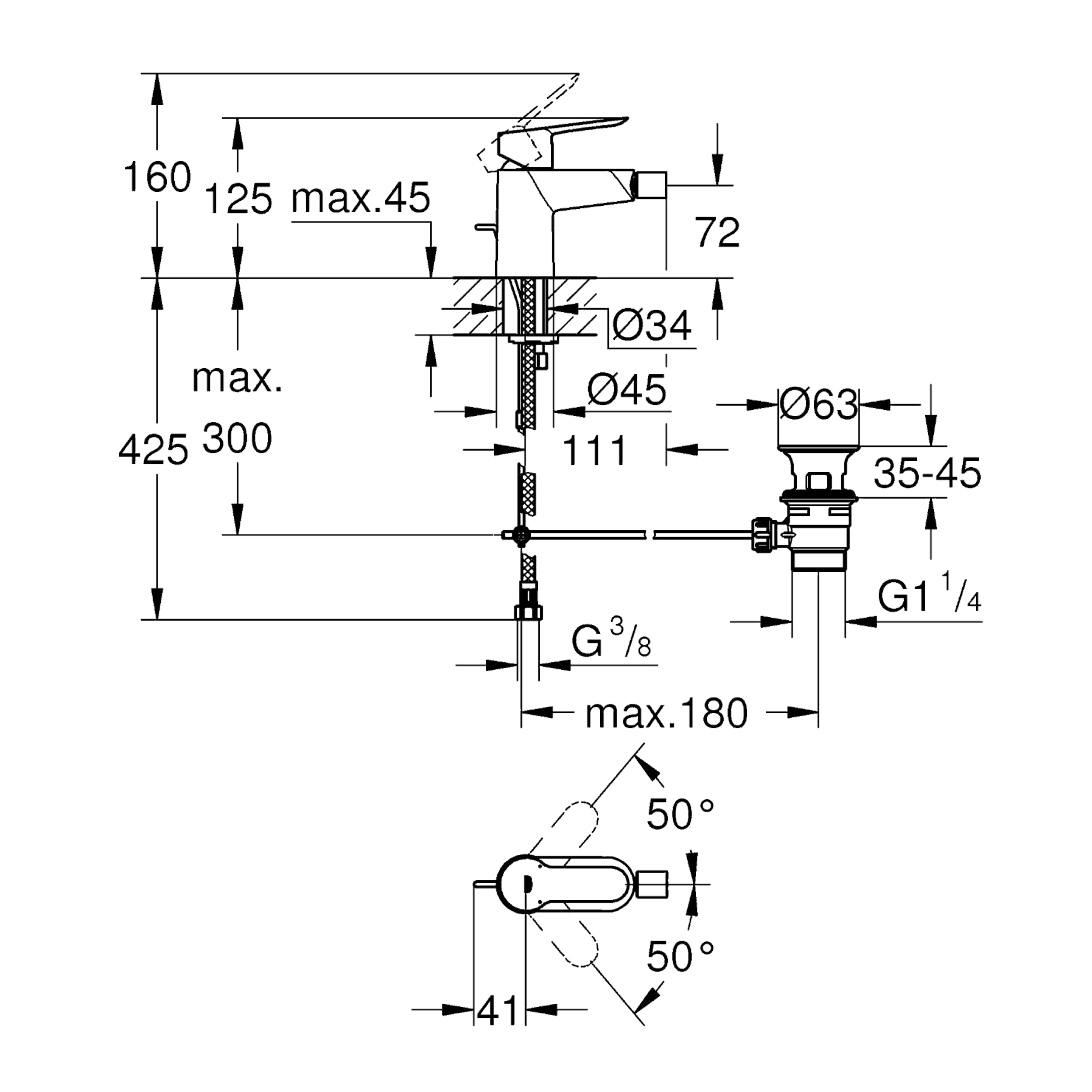Bateria bidetowa czarna Start Clova Grohe - 2