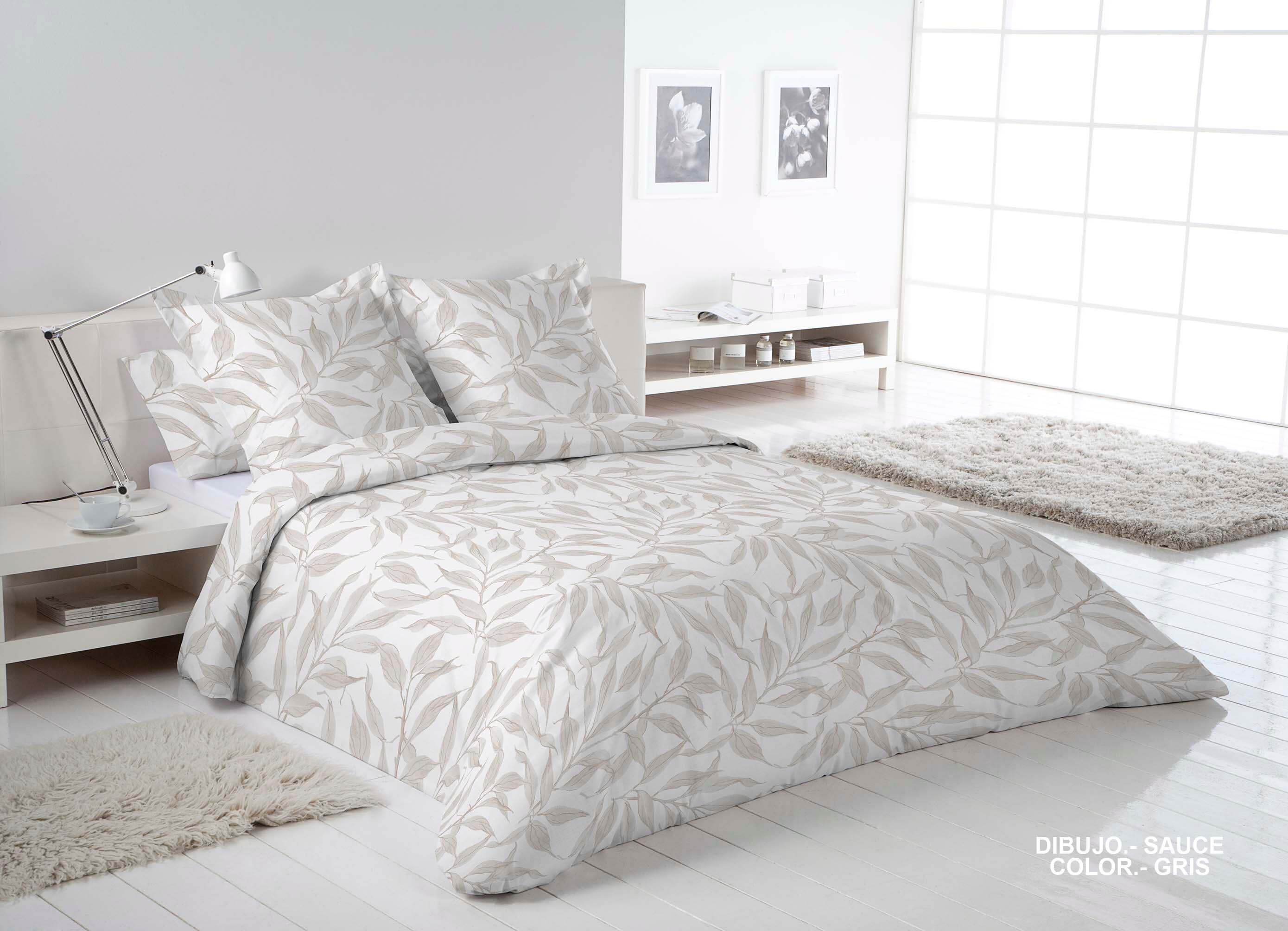 Funda nórdica sauce algodón 144 hilos gris, beige y marrón cama de 90 cm